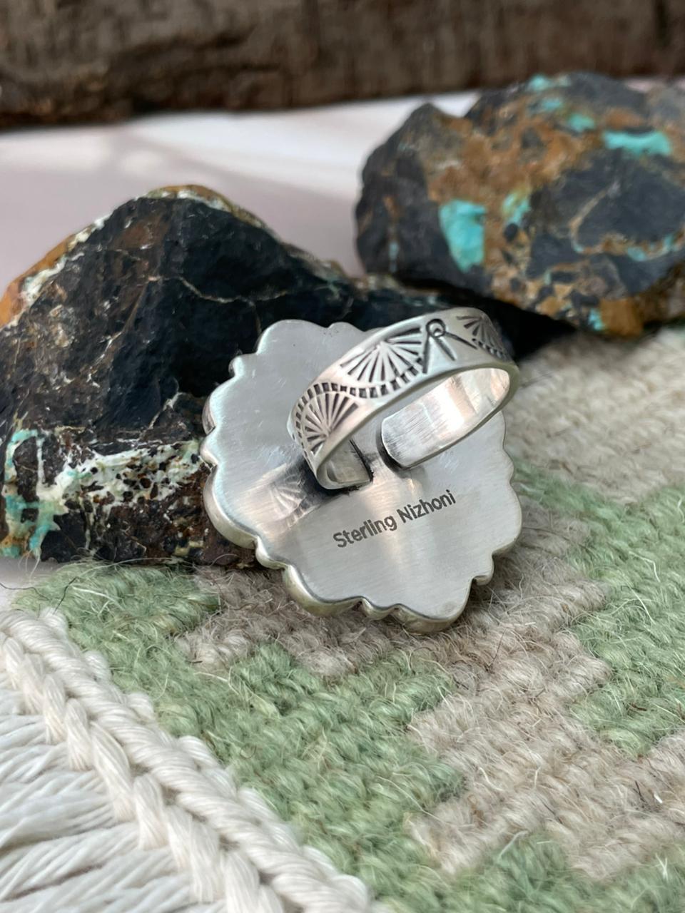 Handmade Sterling Silver White Water Adjustable Ring "Signed Nizhoni"