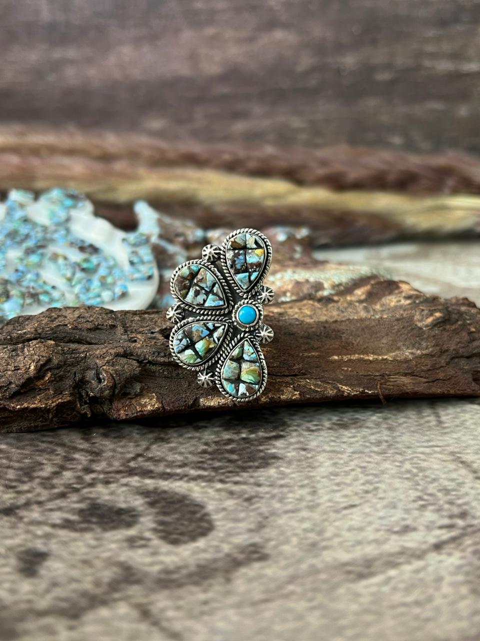 Handmade Sterling Silver 'Golden Hills Turquoise Cobble Collection' Adjustable Ring "Signed Nizhoni"