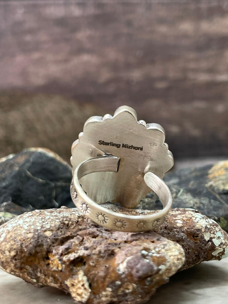 Handmade Sterling Silver White Water with Paloma Adjustable Ring "Signed Nizhoni"