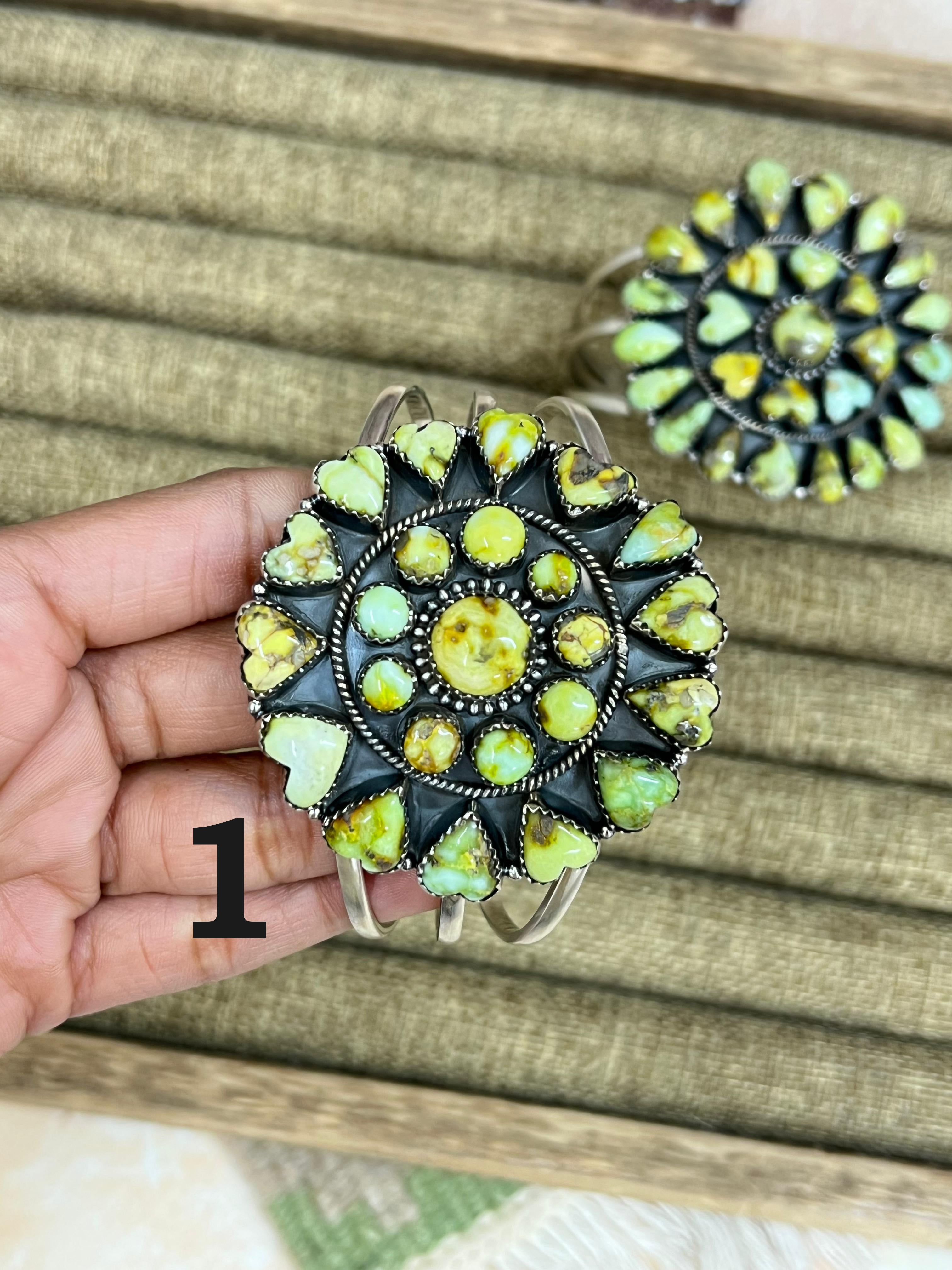 Handmade Sterling Silver Palomino Turquoise Cuff Bracelet with Signed Nizhoni