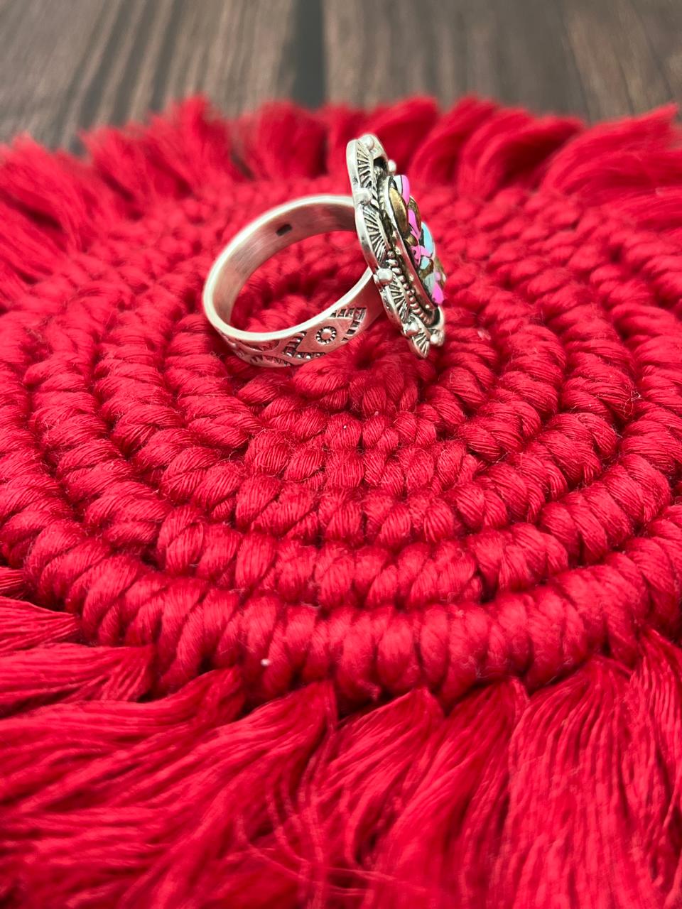 Handmade Sterling Silver Cotton Candy Adjustable Ring "Signed Nizhoni"