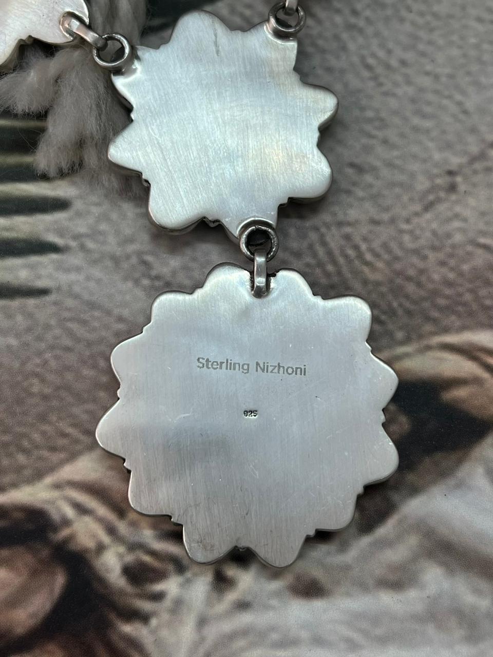 Handmade Sterling Silver Blackjack Turquoise Drop Necklace "Signed Nizhoni"