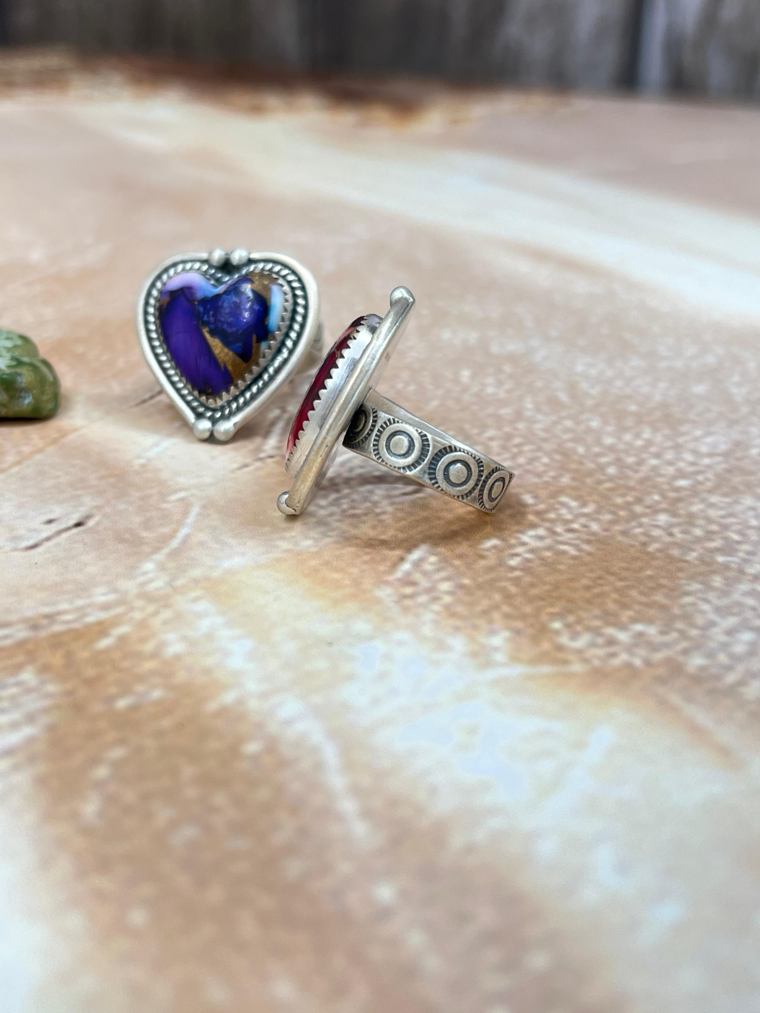 Handmade Sterling Silver Purple Ice Rose Dahlia with Dahlia Rose Adjustable Ring, Signed Nizhoni