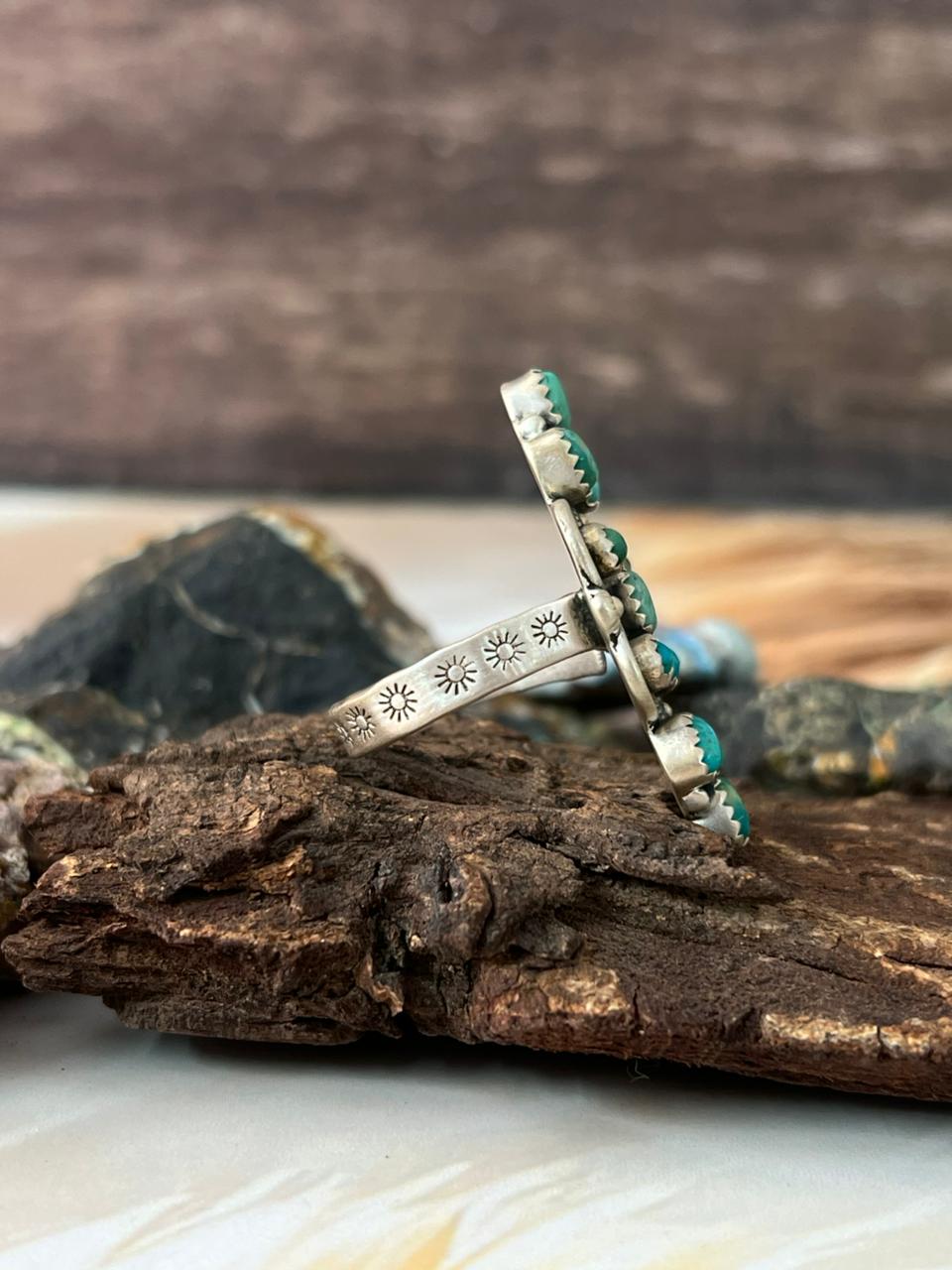 Handmade Sterling Silver Kingman Turquoise Adjustable Ring "Signed Nizhoni"