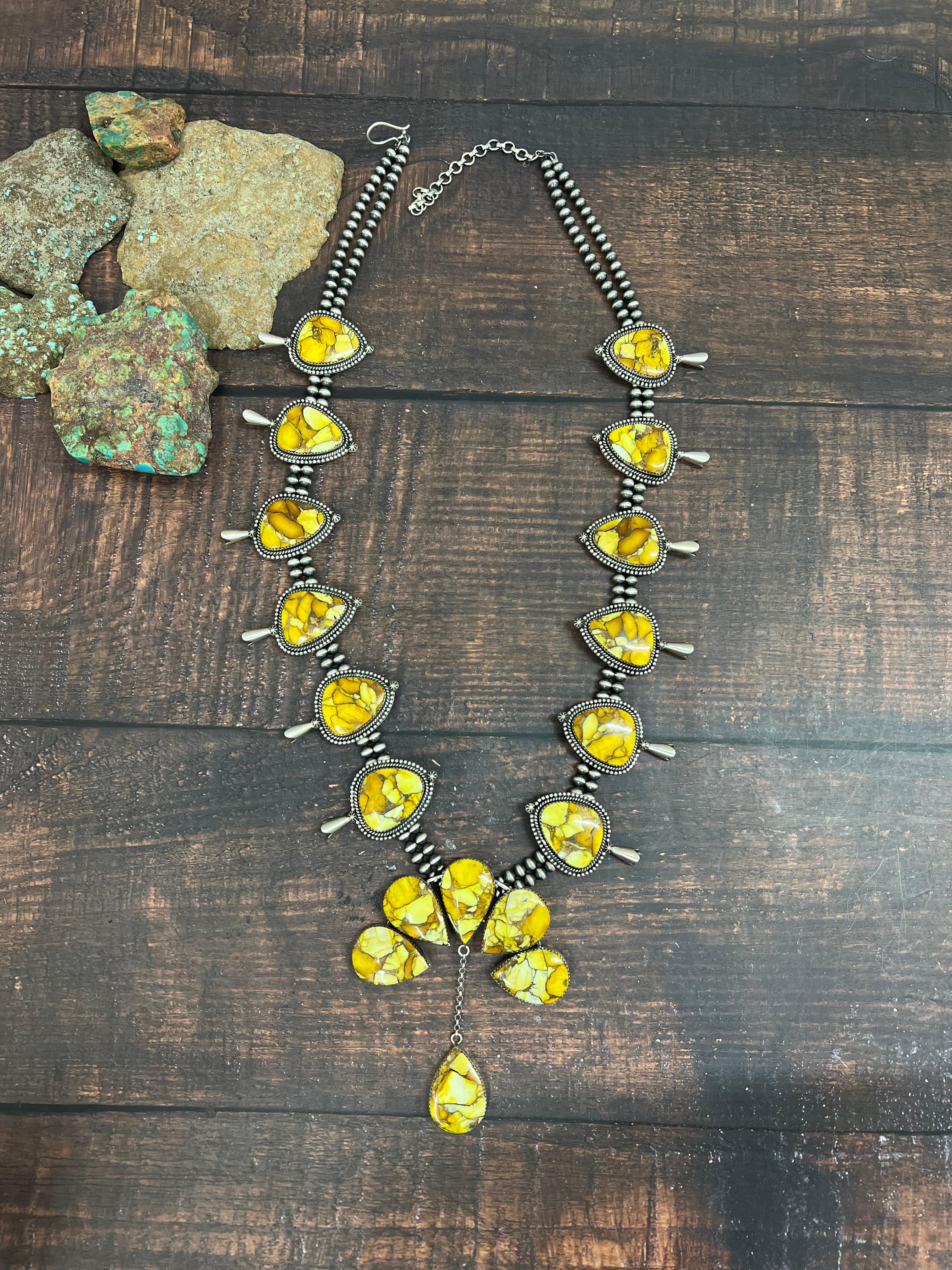 Handmade Sterling Silver Honey Dahlia Necklace with Signed Nizhoni