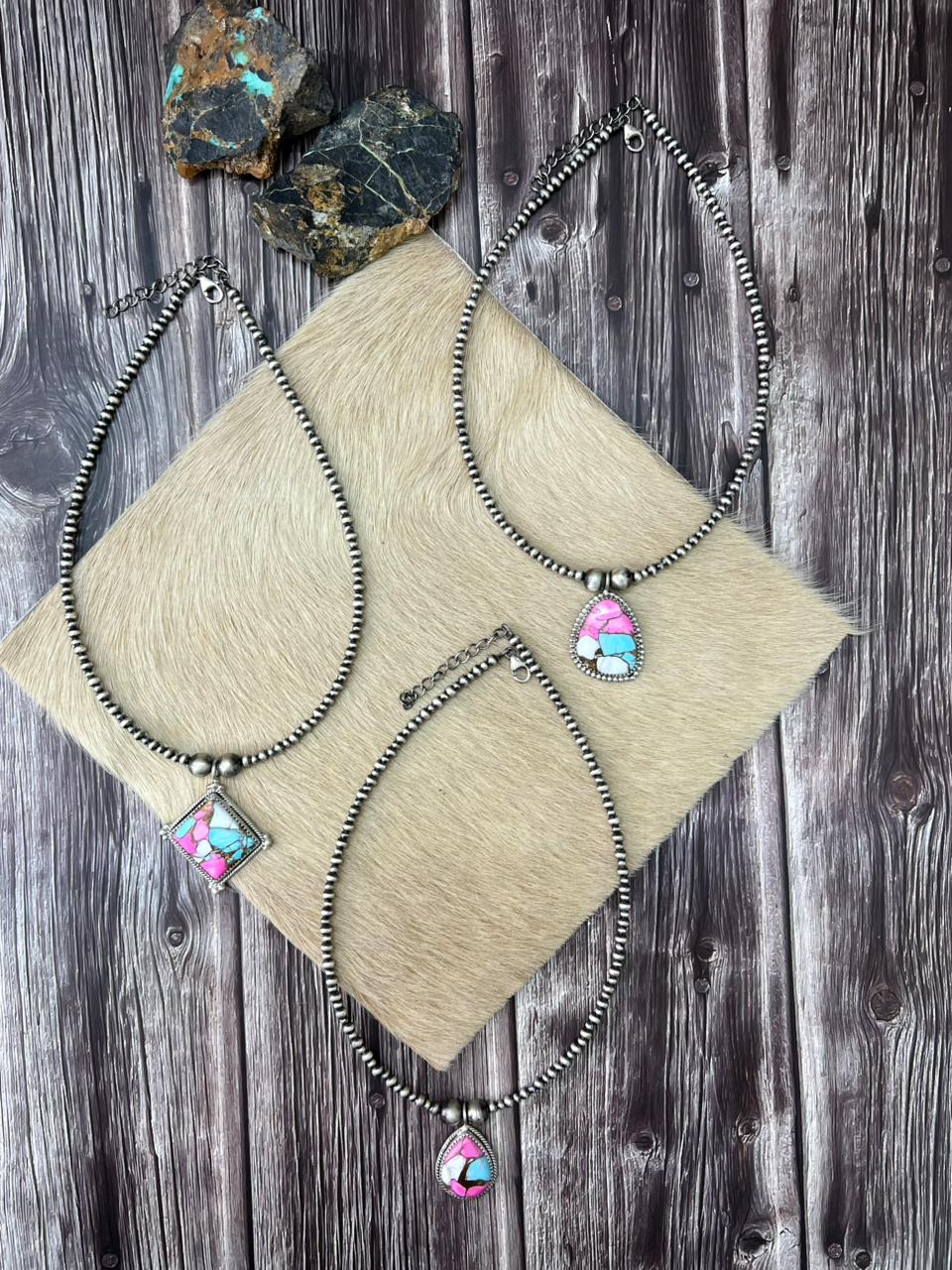 Handmade Sterling Silver Cotton Candy Beaded Necklace "Signed Nizhoni"