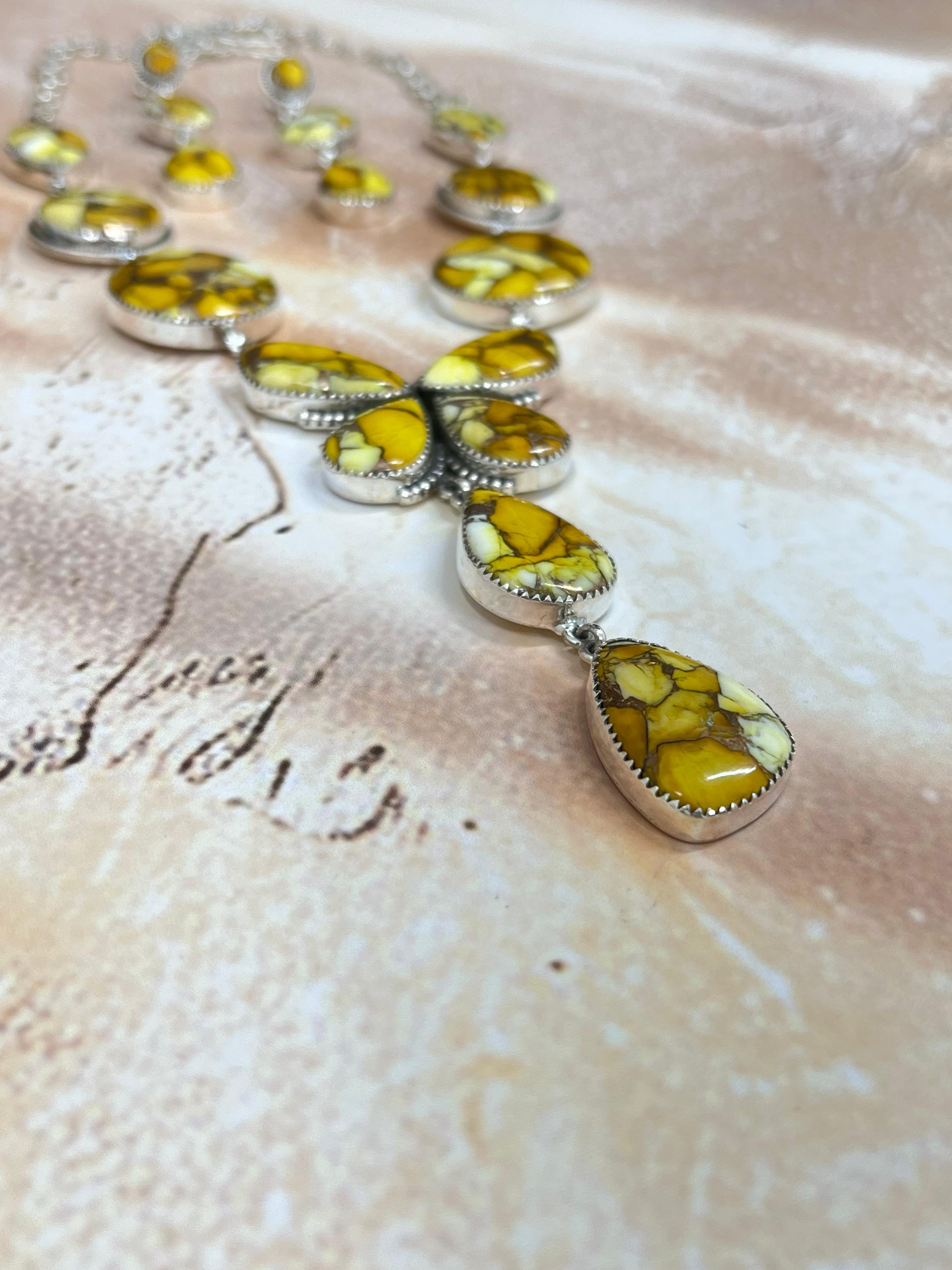 Handmade Sterling Silver Honey Dahlia Necklace Earrings Set, Signed Nizhoni