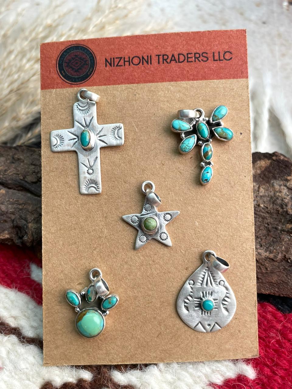 Handmade Sterling Silver Kingman Turquoise Pendant Card