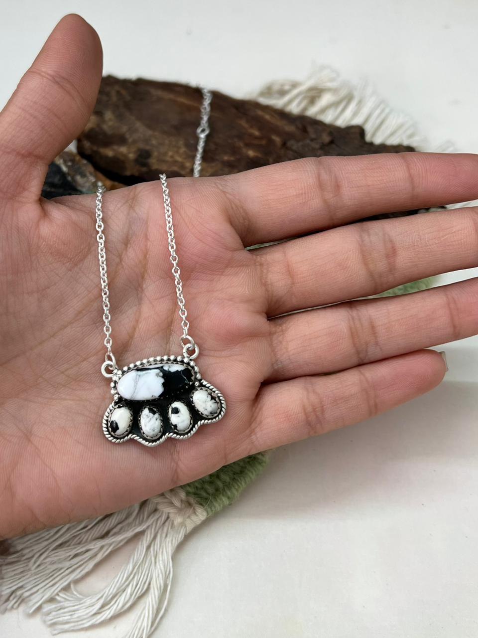 Handmade Sterling Silver White Buffalo Necklace "Signed Nizhoni"