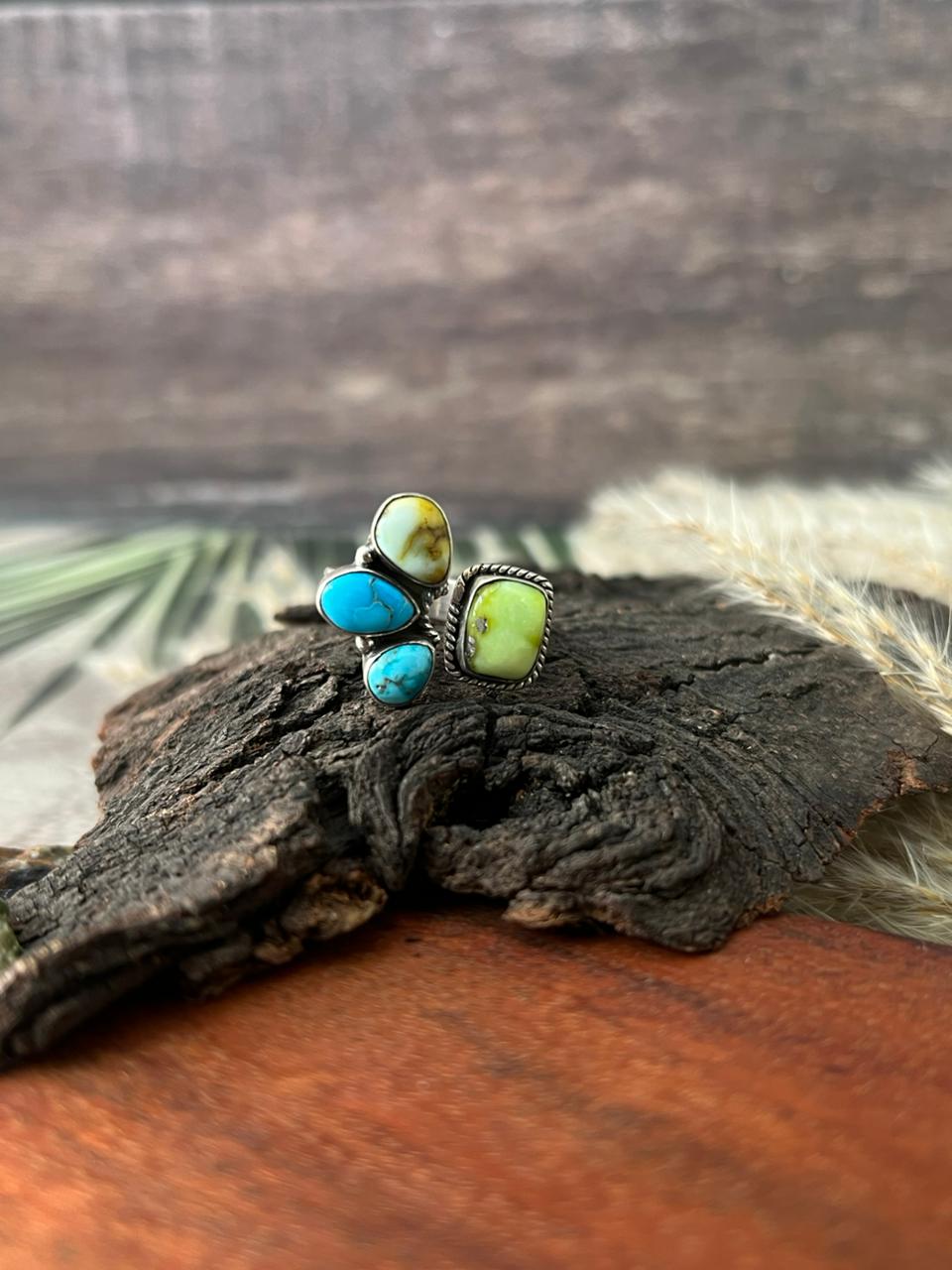 Handmade Sterling Silver White Water with Palomino Turquoise Collection: Adjustable Ring "Signed Nizhoni"