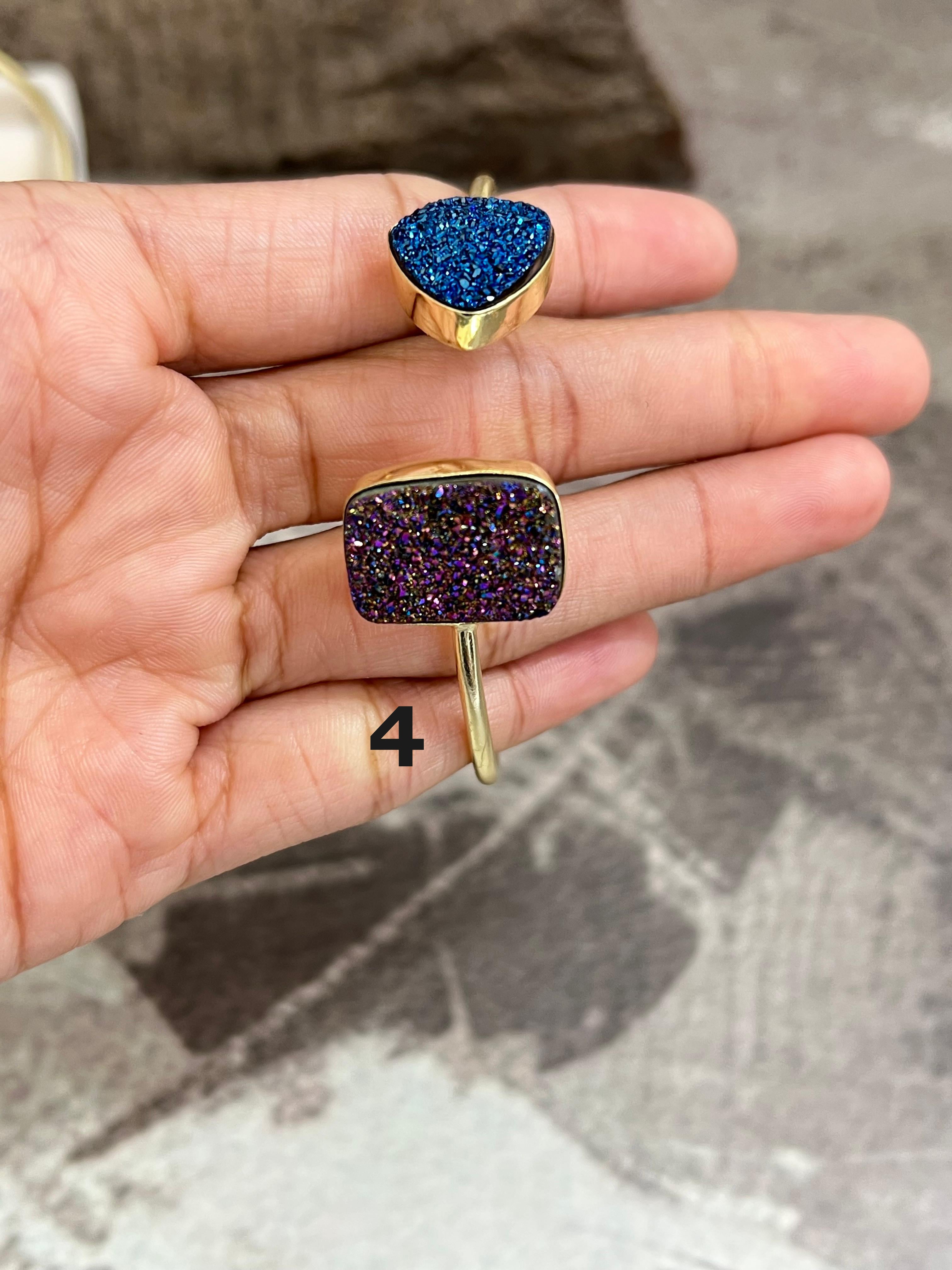 “The Boho Collection” Handmade Natural Gold Plated 2 Stone Druzy Cuff Bracelet