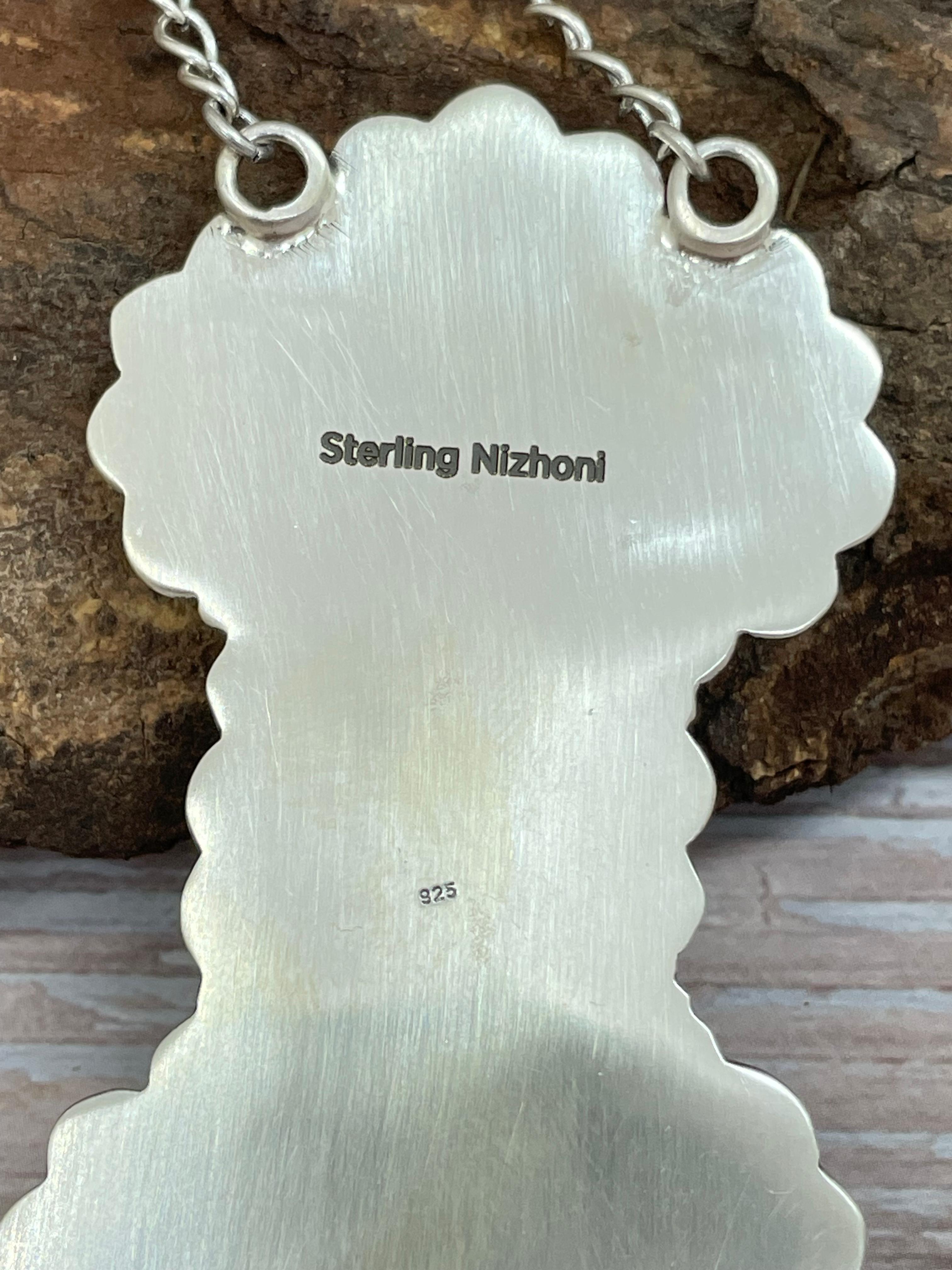 Handmade Sterling Silver Old Stock Royston Turquoise Necklace Signed Nizhoni