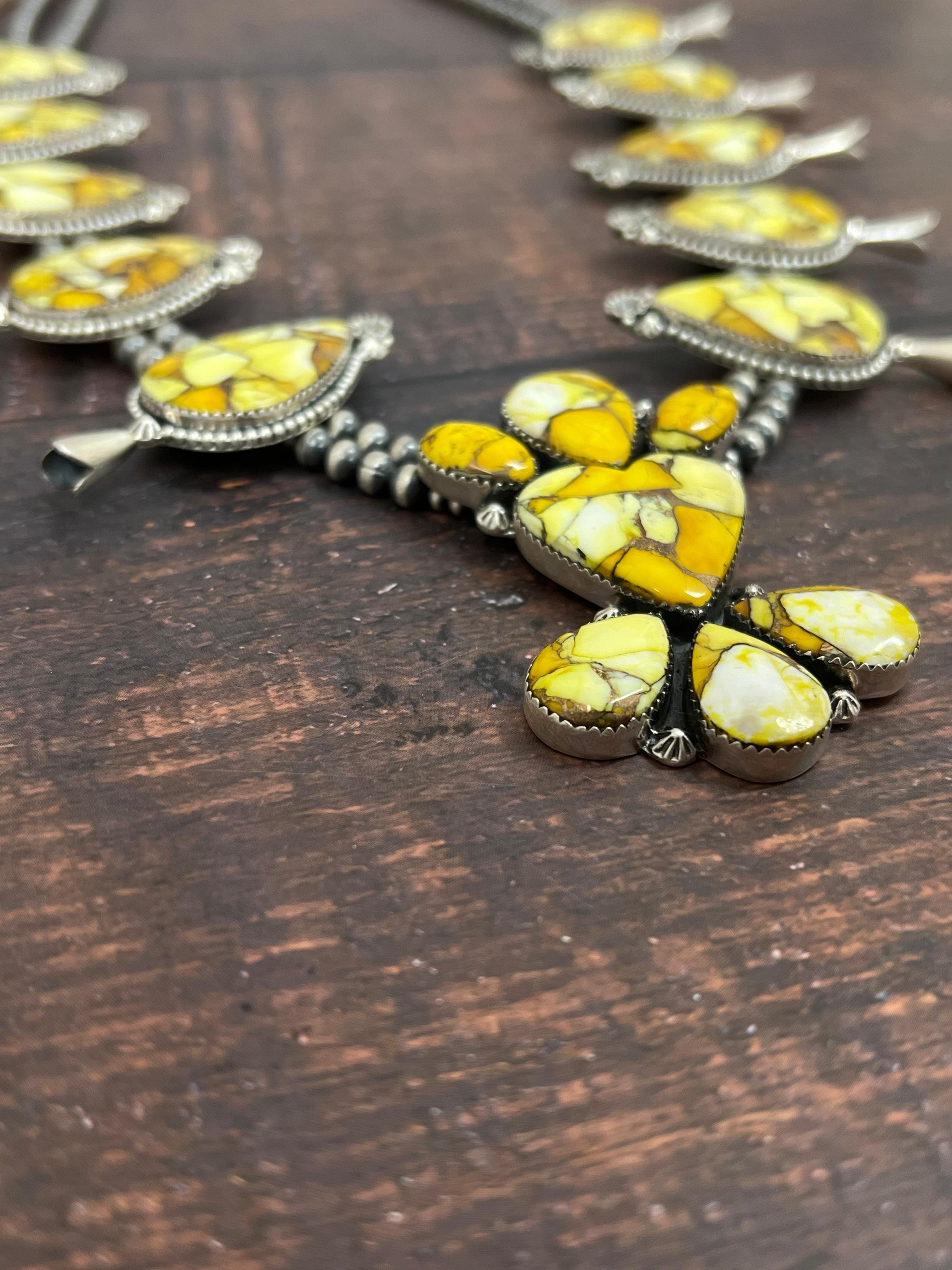 Handmade Sterling Silver Honey Dahlia Necklace with Signed Nizhoni