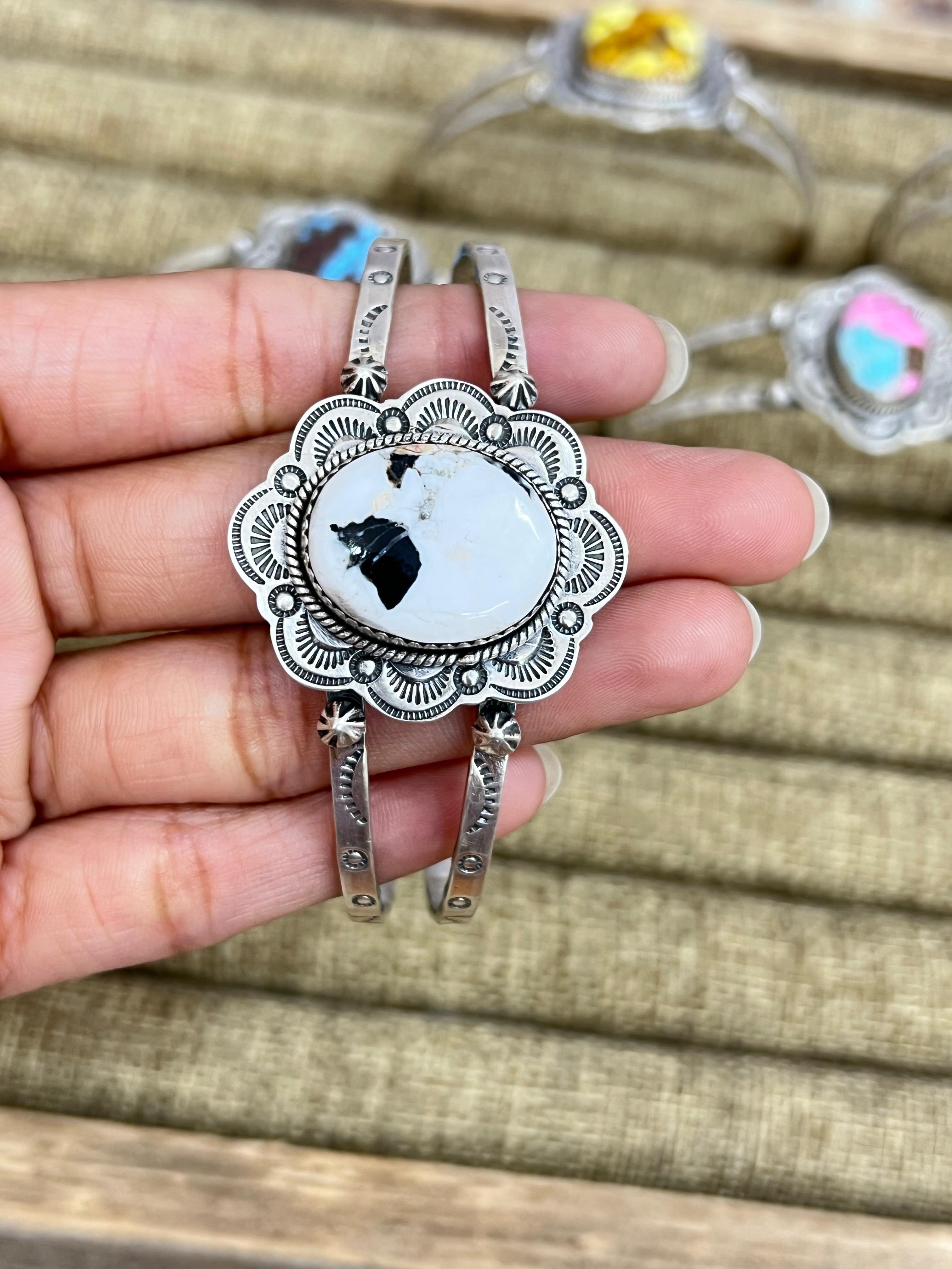 Handmade Sterling Silver Multi Stone Cuff Bracelet, Signed Nizhoni