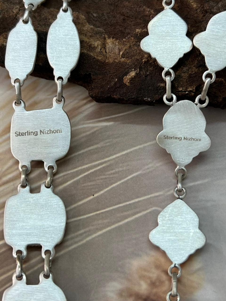 Handmade Sterling Silver White Water Turquoise with Cotton Candy Necklace "Signed Nizhoni"