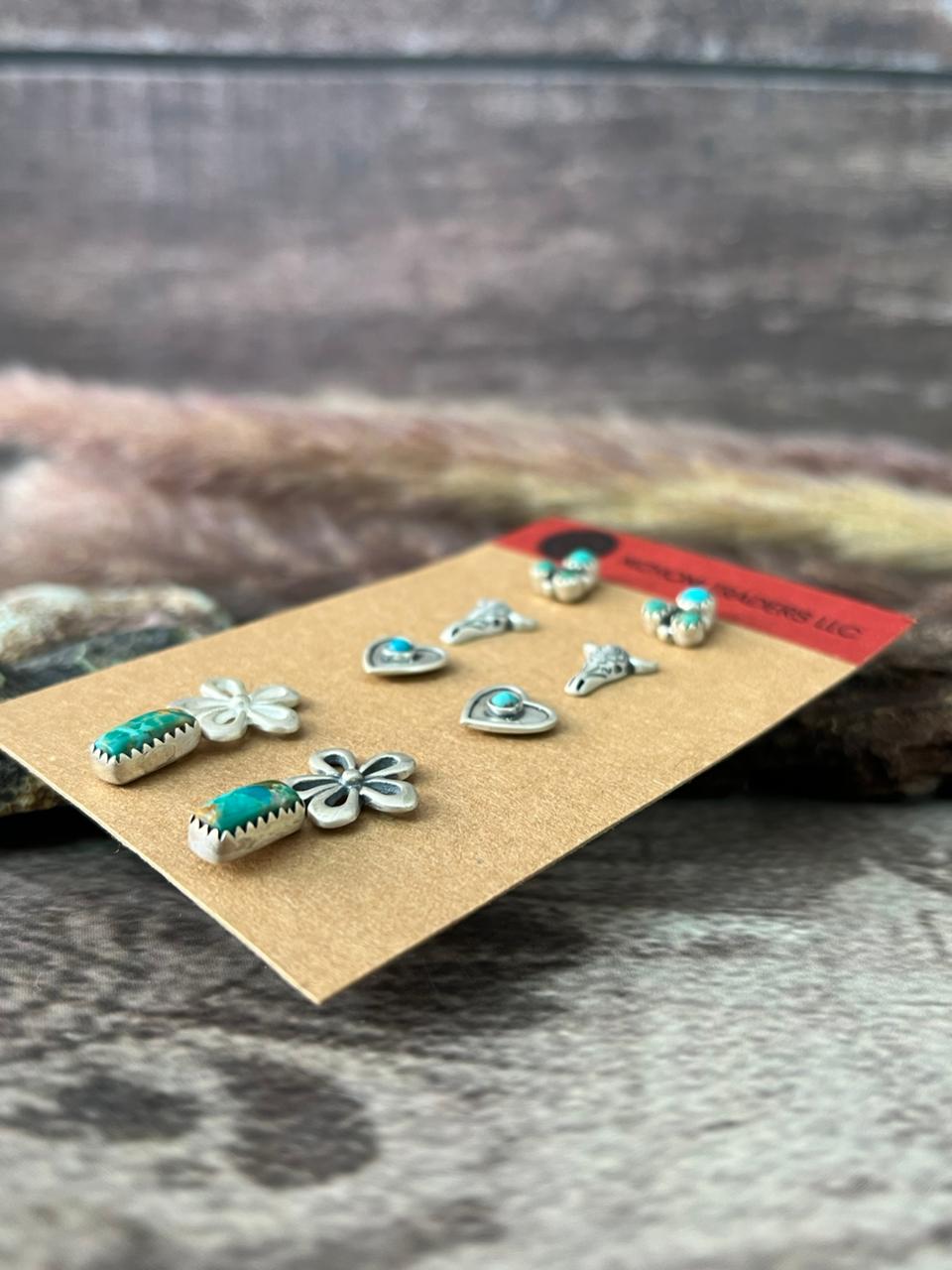 Handmade Sterling Silver Kingman Turquoise Post Earrings Card