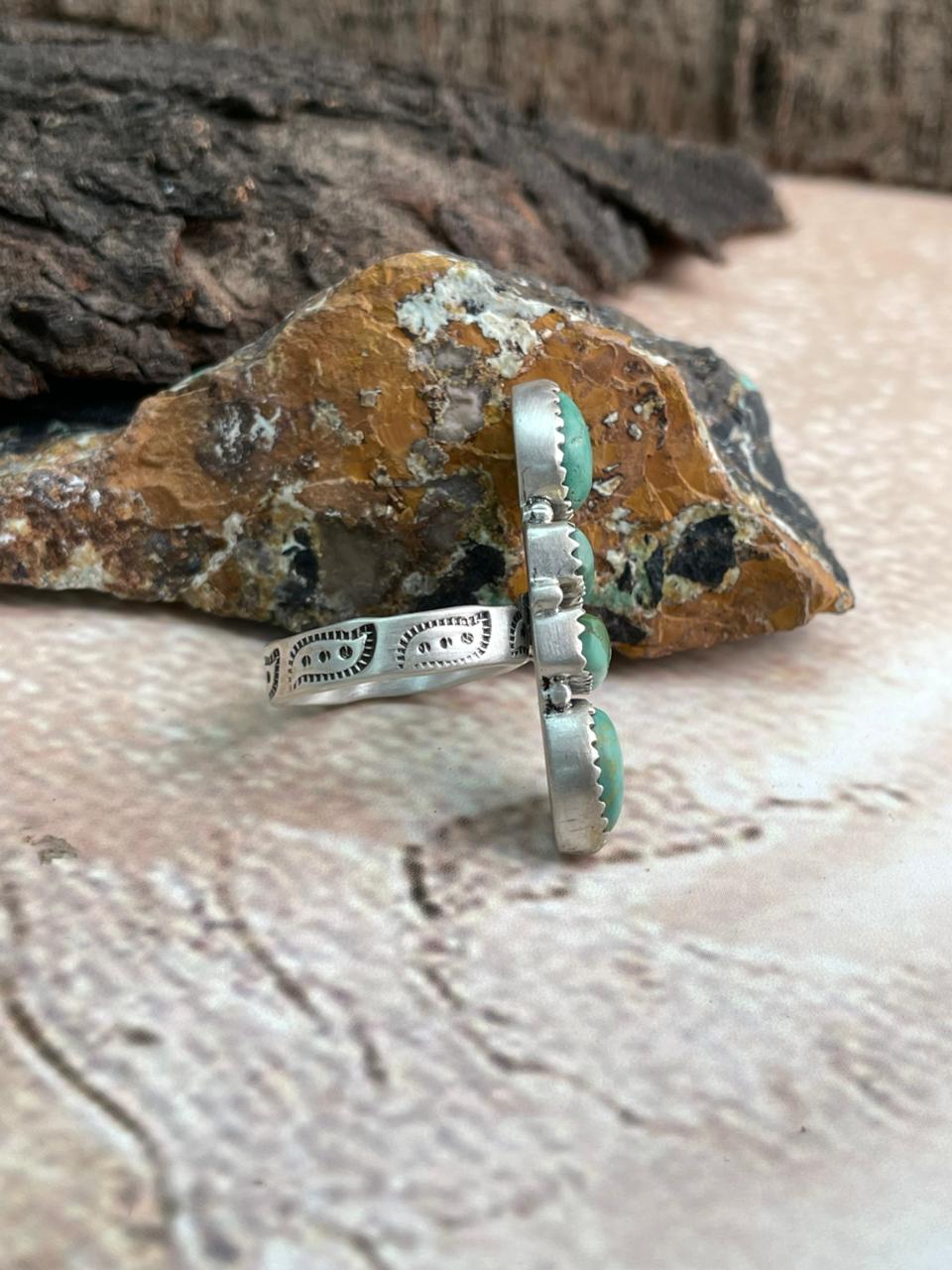 Handmade Sterling Silver Kingman Turquoise Adjustable Ring "Signed Nizhoni"