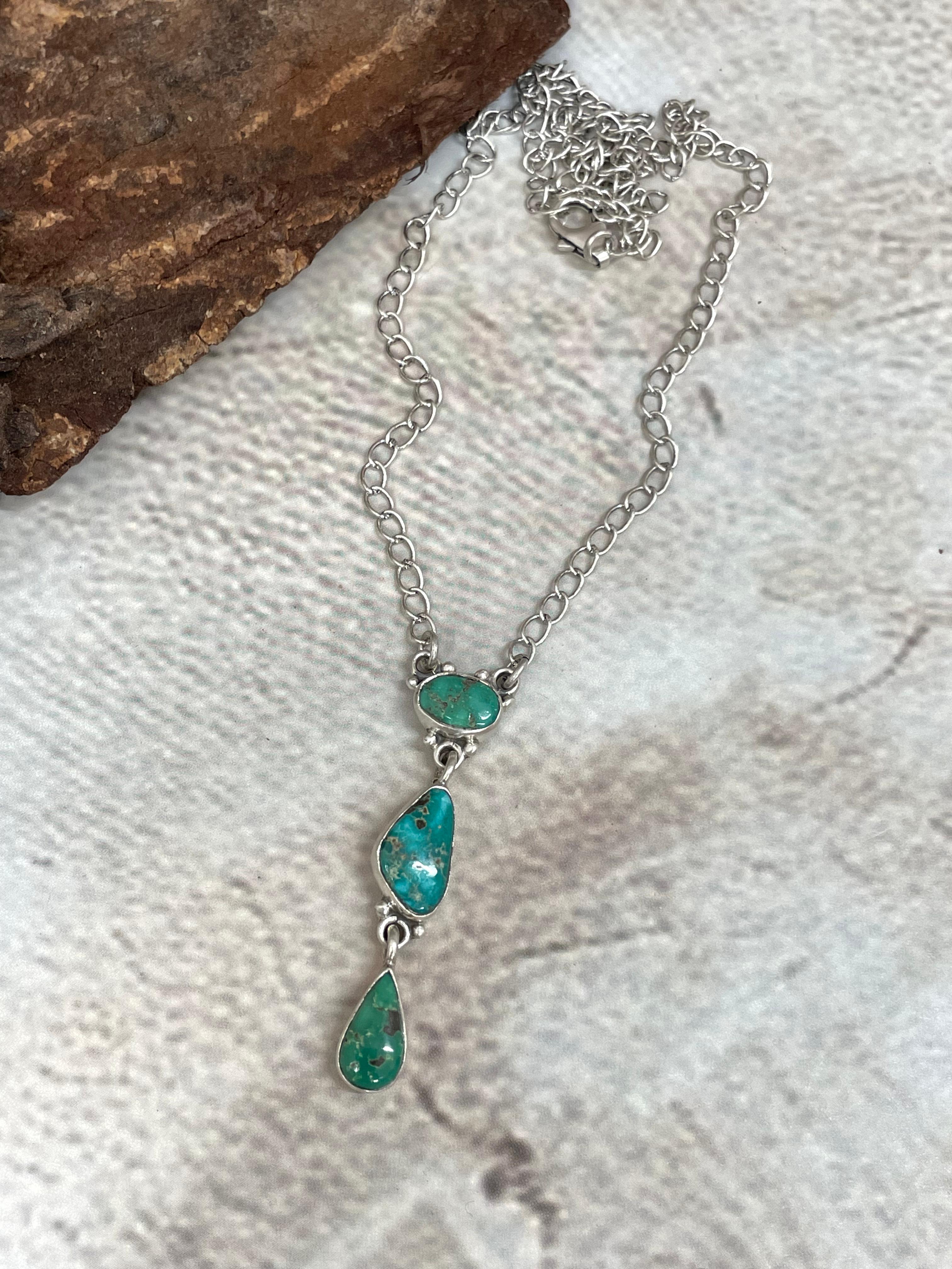 Handmade Sterling Silver Sonoran Turquoise Necklace Signed Nizhoni