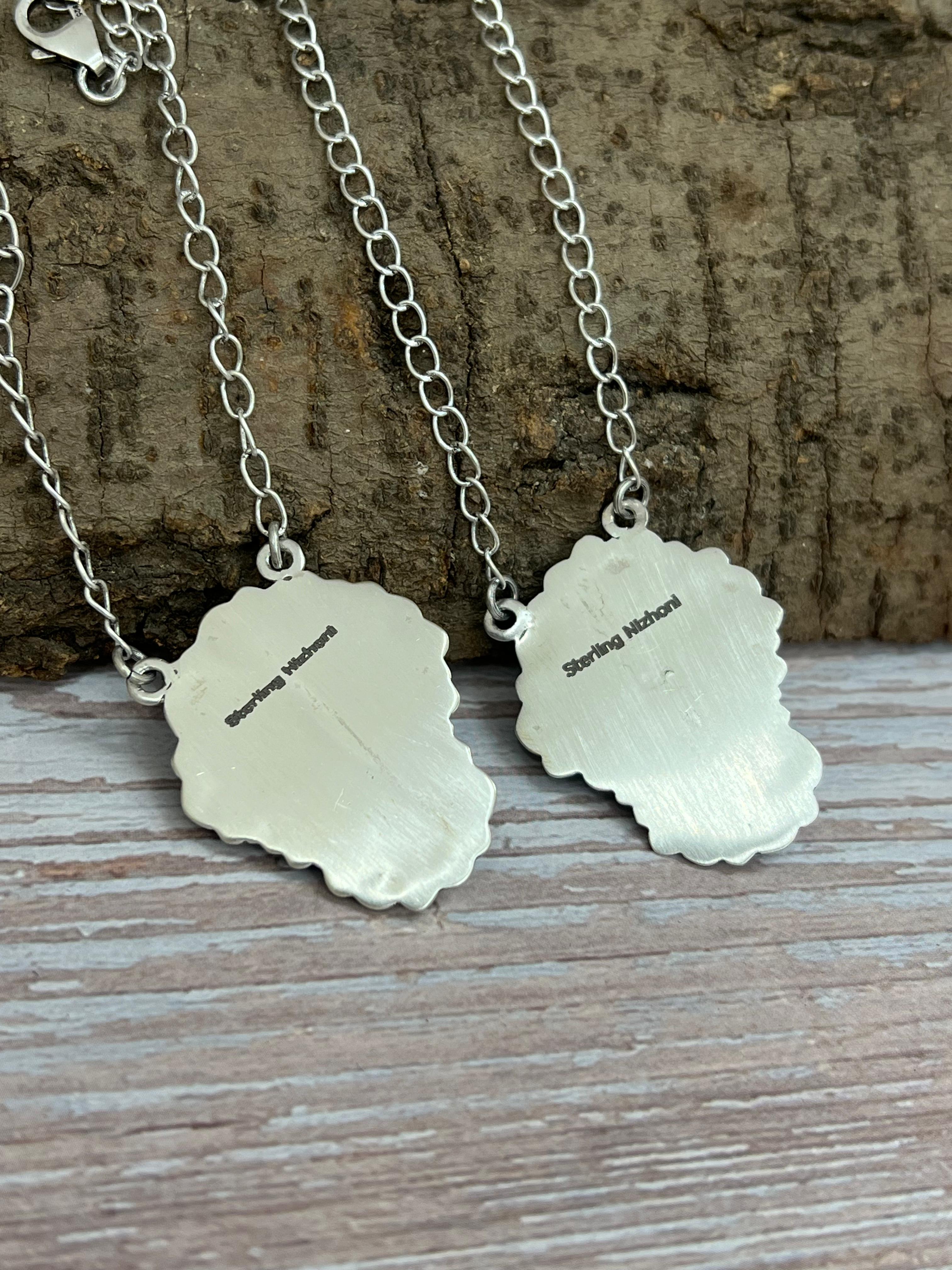 Handmade Sterling Silver White Buffalo, Kingman Turquoise Cross Necklace Signed Nizhoni (1)