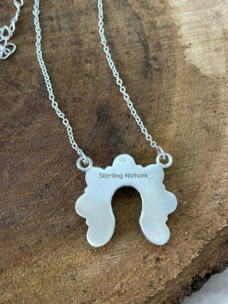 Handmade Sterling Silver White Buffalo Naja Necklace "Signed Nizhoni"