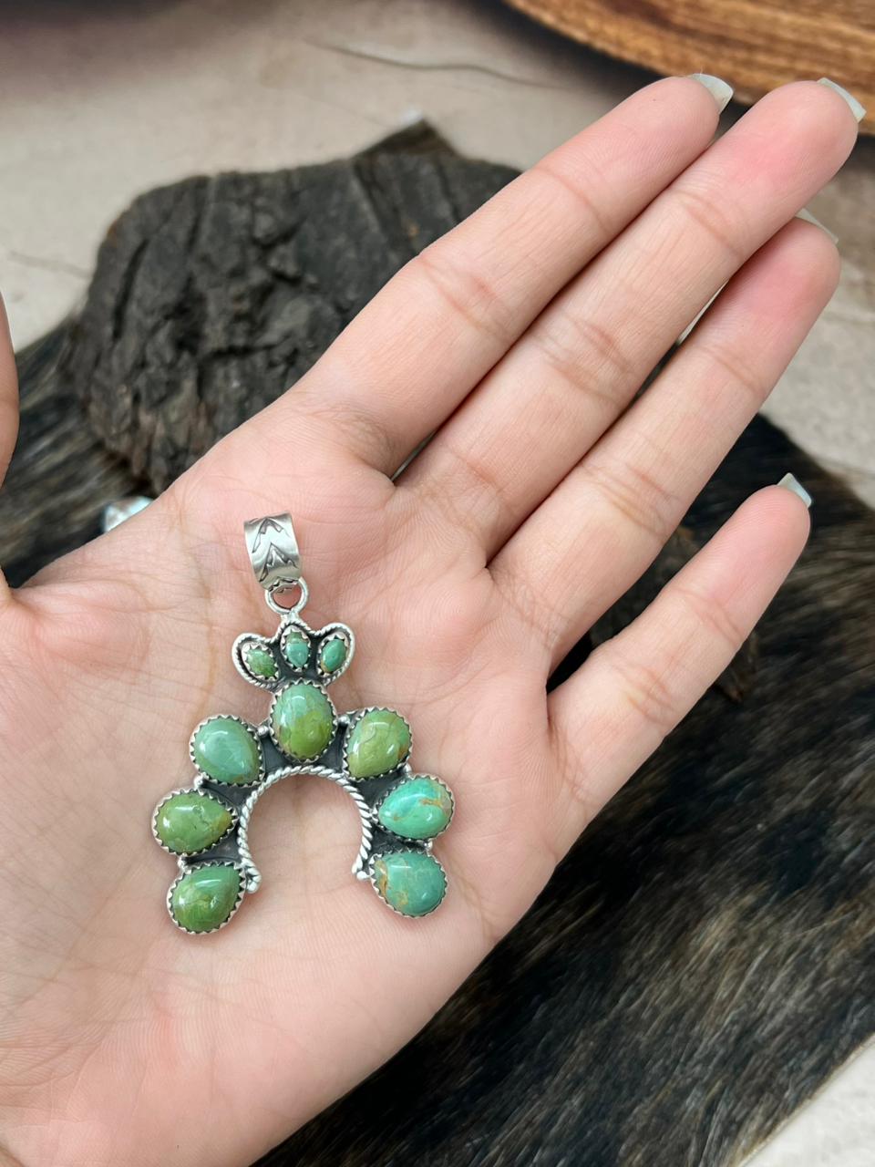 Handmade Sterling Silver Kingman Turquoise Naja Pendant "Signed Nizhoni"