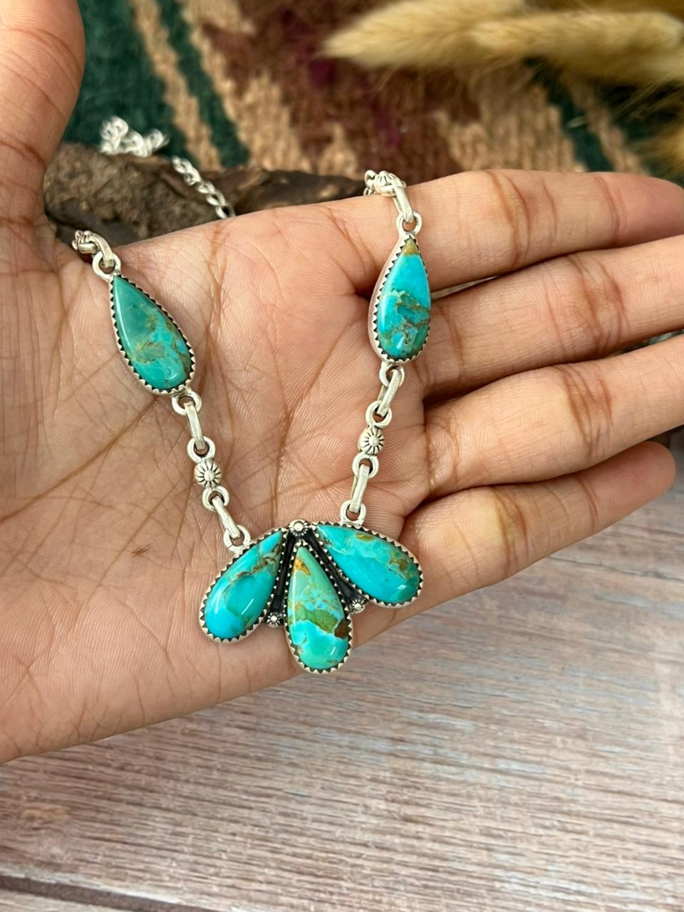 Handmade Sterling Silver Kingman Turquoise Necklace "Signed Nizhoni"