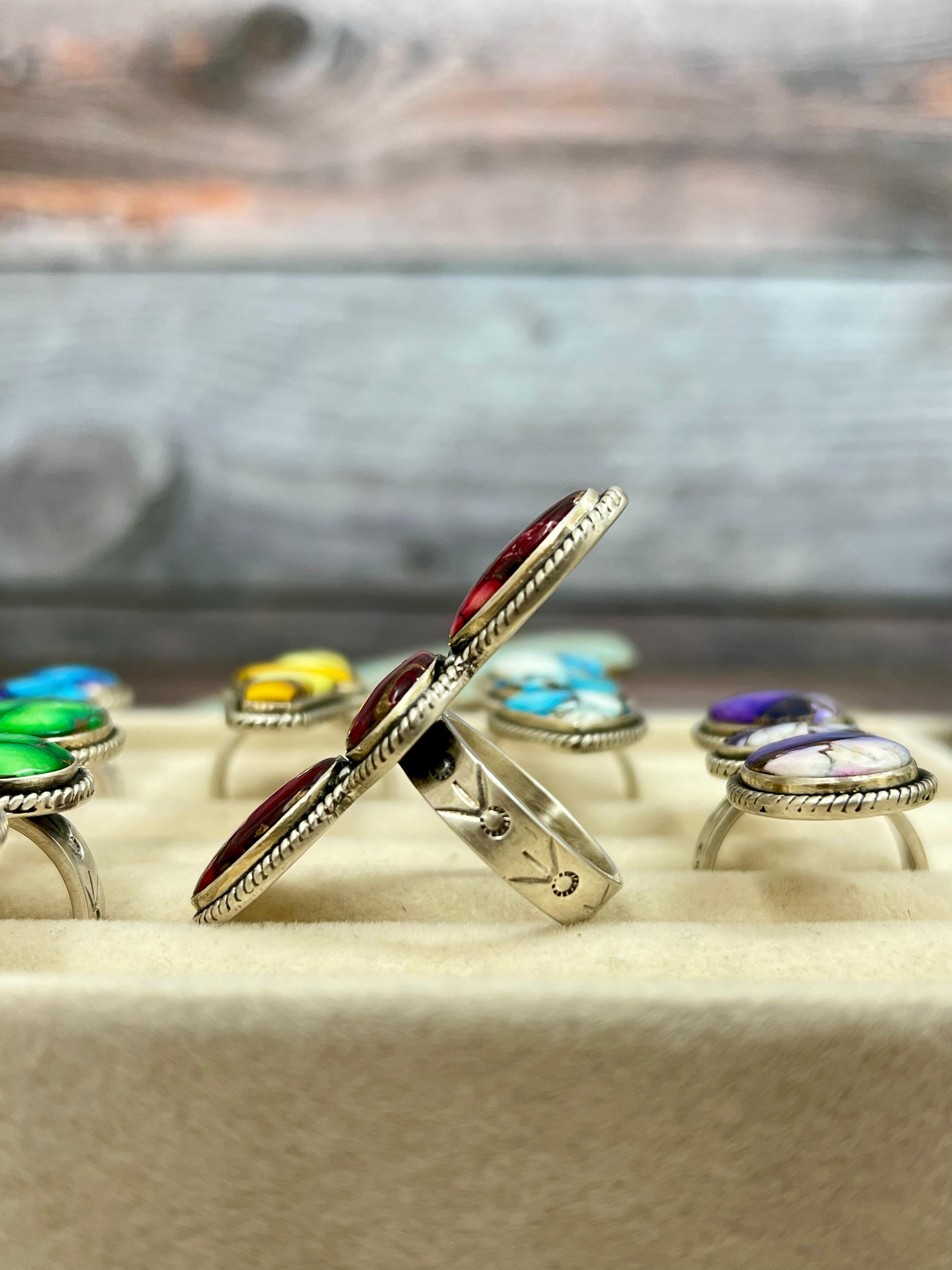 Handmade Sterling Silver Multi Stones Adjustable Ring with Signed Nizhoni