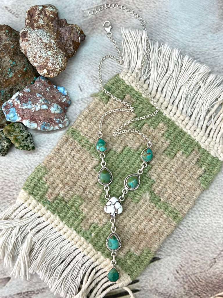 Handmade Sterling Silver Wild Horse Magnesite with Kingman Turquoise Necklace with Signed Nizhoni