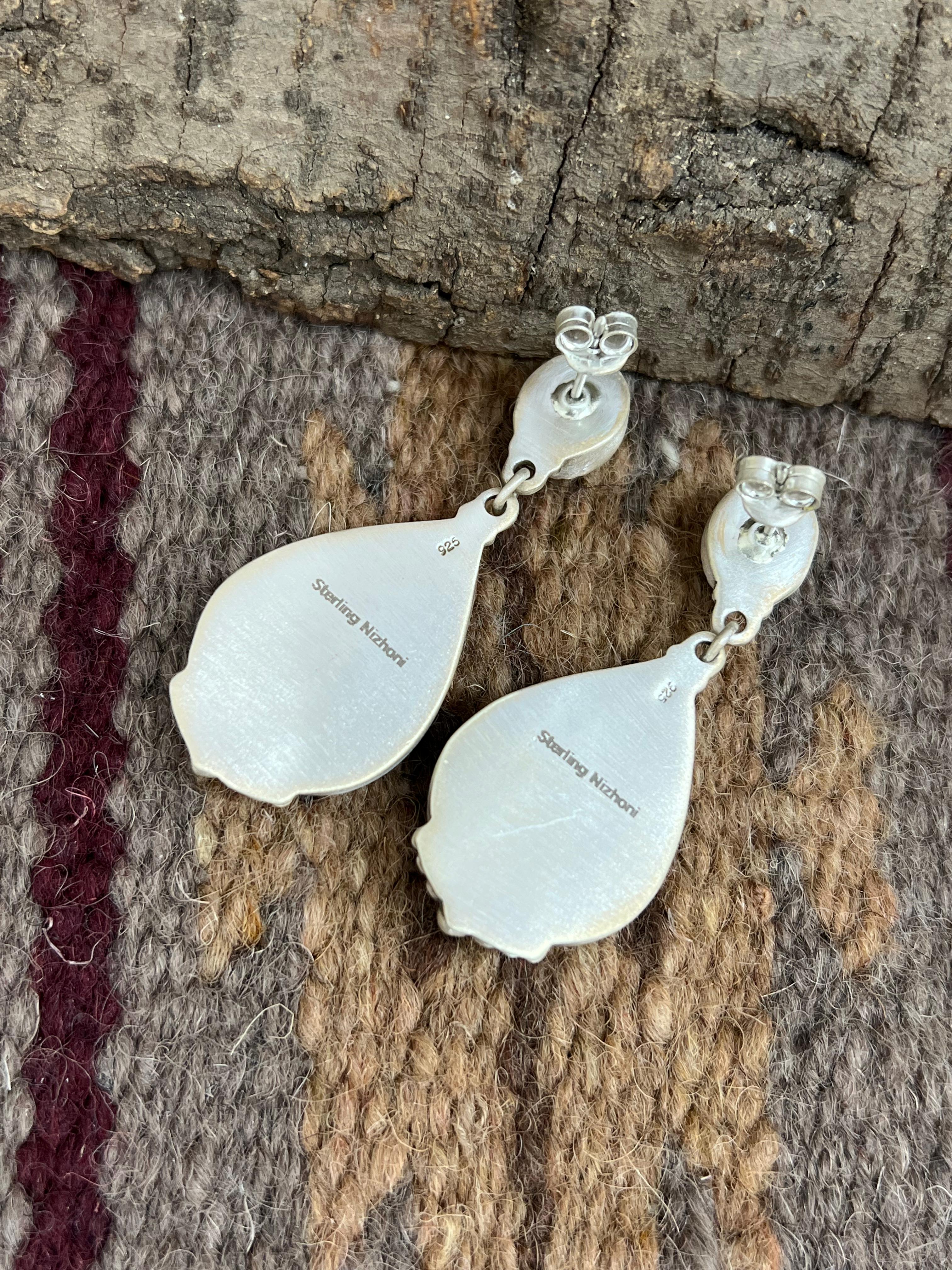Handmade Sterling Silver Number 8 Dangle Earring with Signed Nizhoni