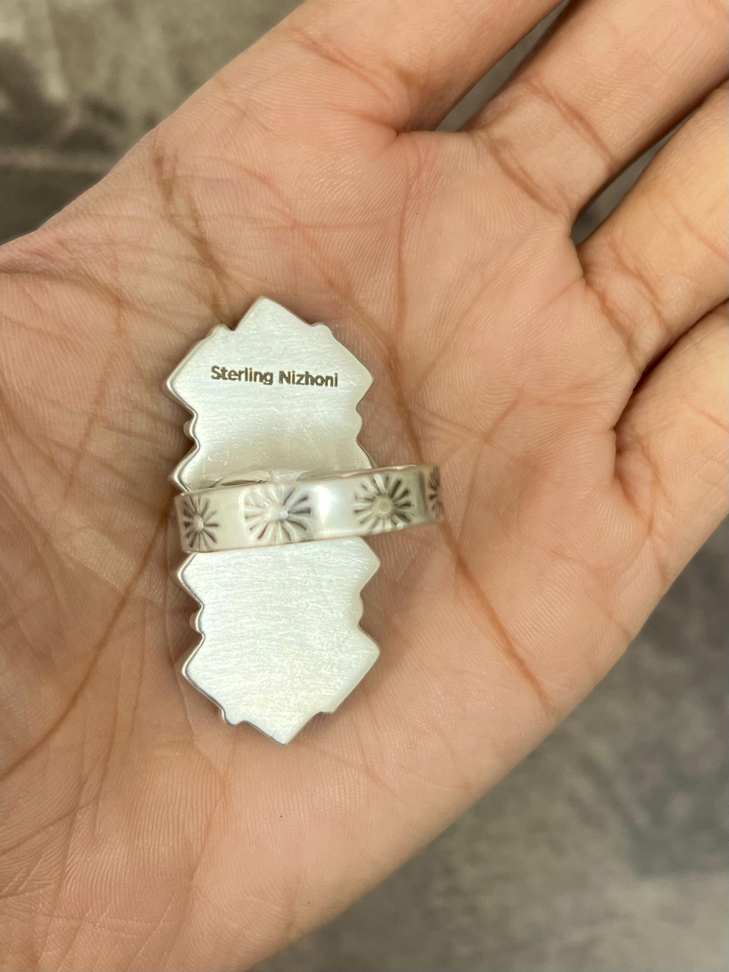 Handmade Sterling Silver Multi Stone Adjustable Ring Signed Nizhoni