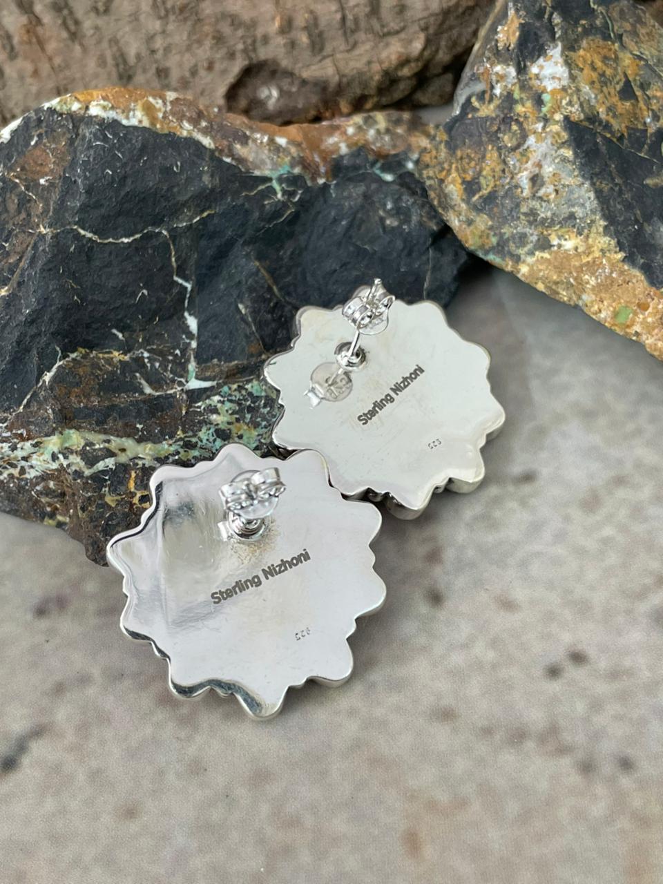 "Heart Collection" Handmade Sterling Silver Hot Pink Post Studs Earrings "Signed Nizhoni"