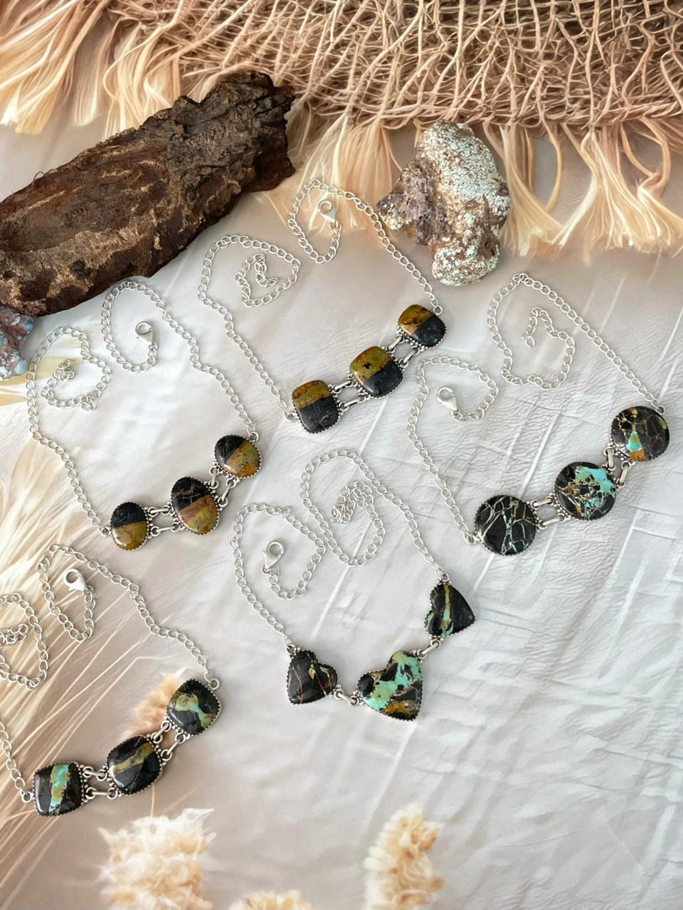 Handmade Sterling Silver Blackjack Turquoise Necklace "Signed Nizhoni"