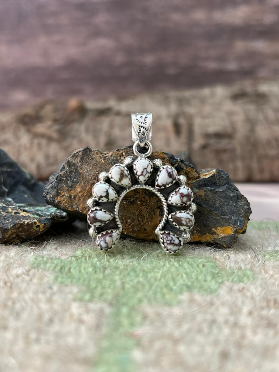 Handmade Sterling Silver Wildhorse Magnesite Naja Pendant "Signed Nizhoni"