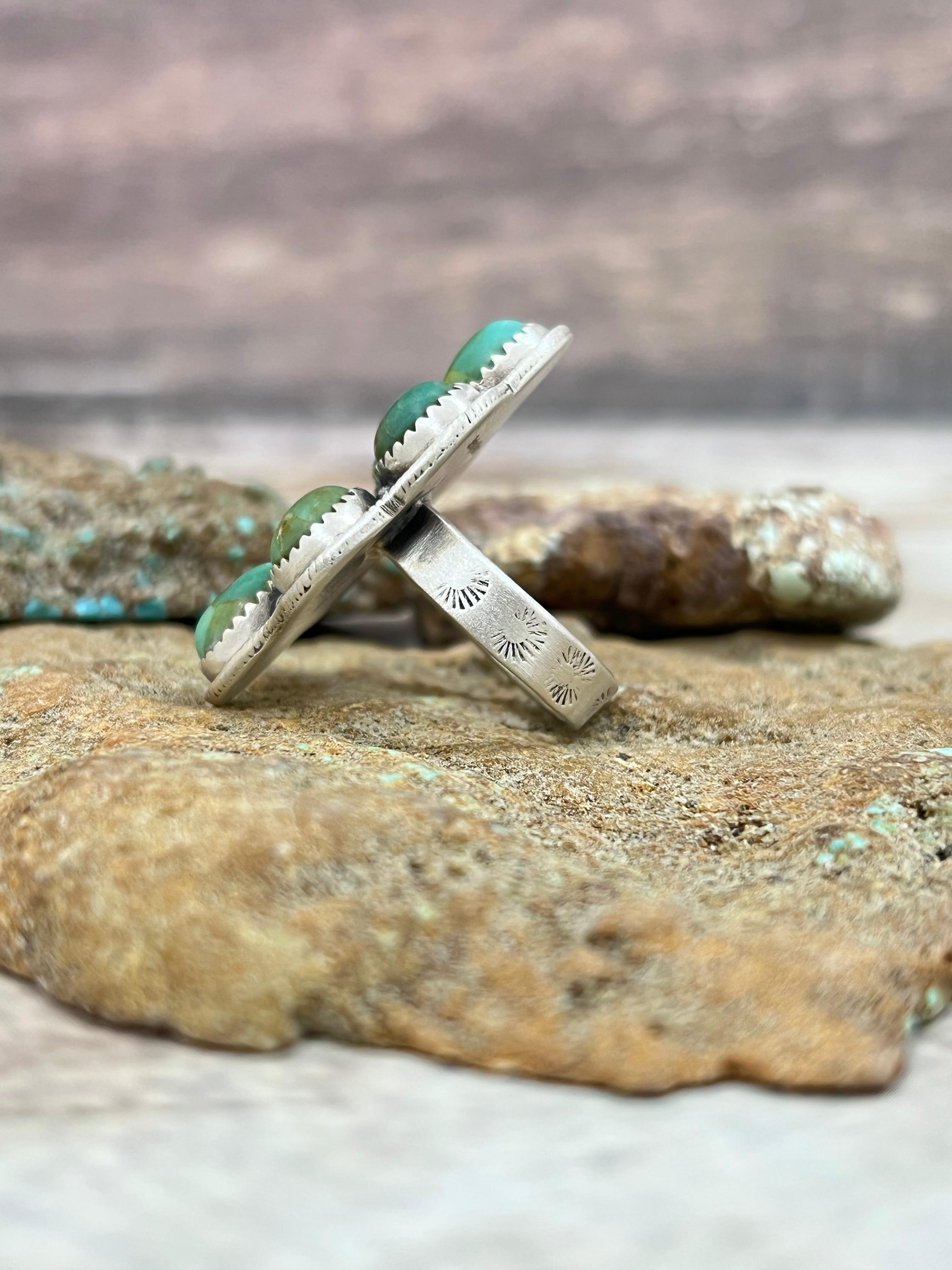 Handmade Sterling Silver Kingman Turquoise Adjustable Ring Signed Nizhoni (4)