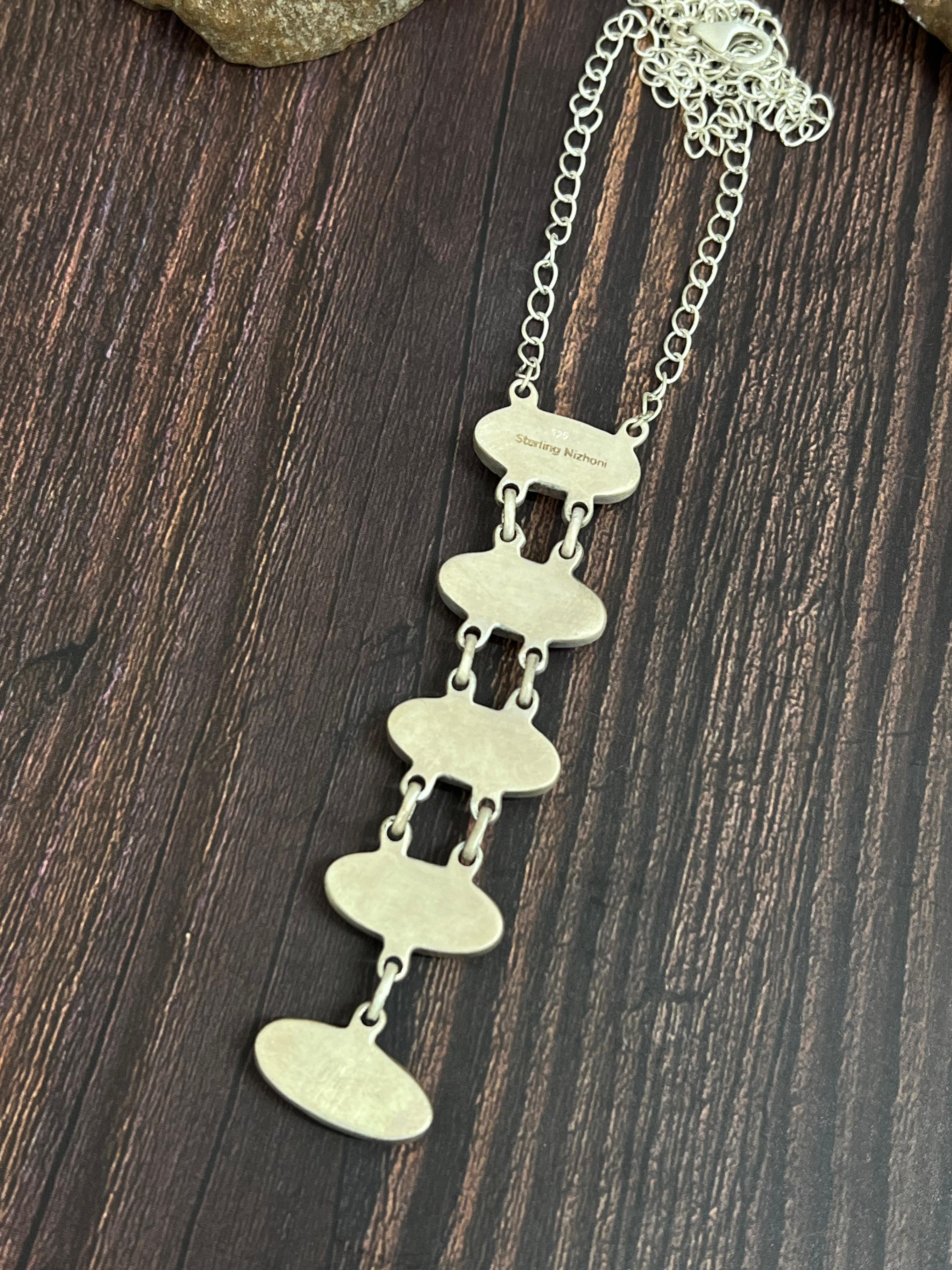 Handmade Sterling Silver Cotton Candy Turquoise Stairs Necklace with Signed Nizhoni (9)