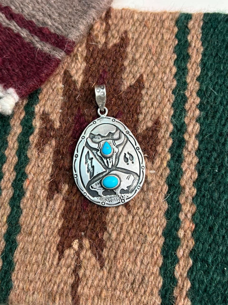 Handmade Sterling Silver Kingman Turquoise Pendant "Signed Nizhoni"