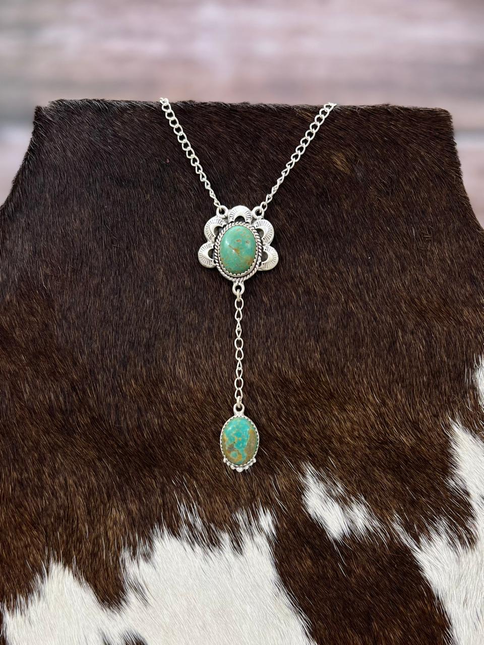 Handmade Sterling Silver Old Stock Royston Turquoise Necklace with Signed Nizhoni