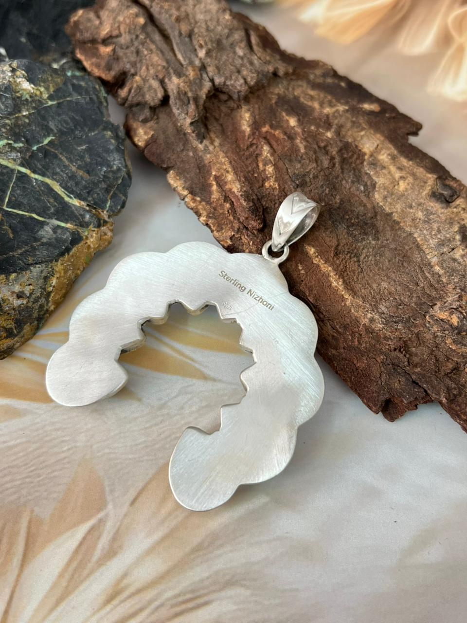 Handmade Sterling Silver White Buffalo Pendant "Signed Nizhoni"