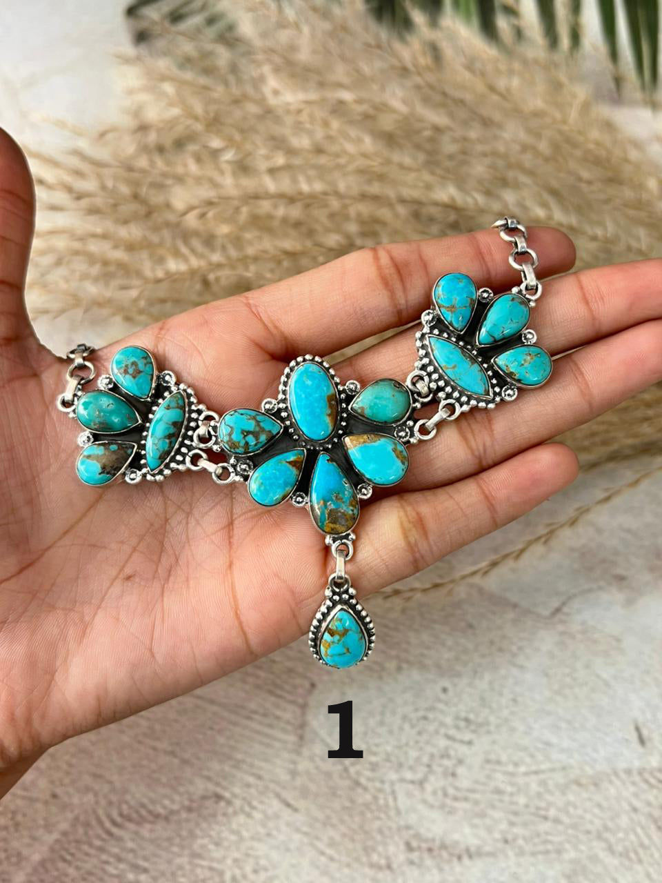 Handmade Sterling Silver Santa Maria Turquoise Choker Necklace "Signed Nizhoni"