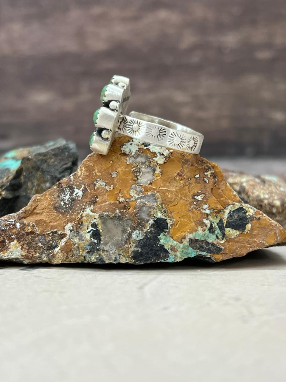 Handmade Sterling Silver Kingman Turquoise Naja Ring Adjustable "Signed Nizhoni"