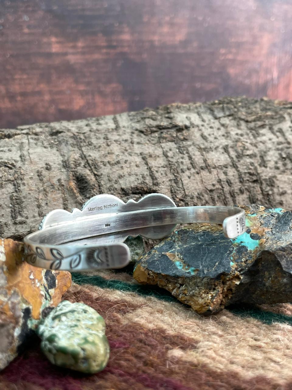 Handmade Sterling Silver Royston Ribbon Turquoise Cuff Bracelet "Signed Nizhoni"