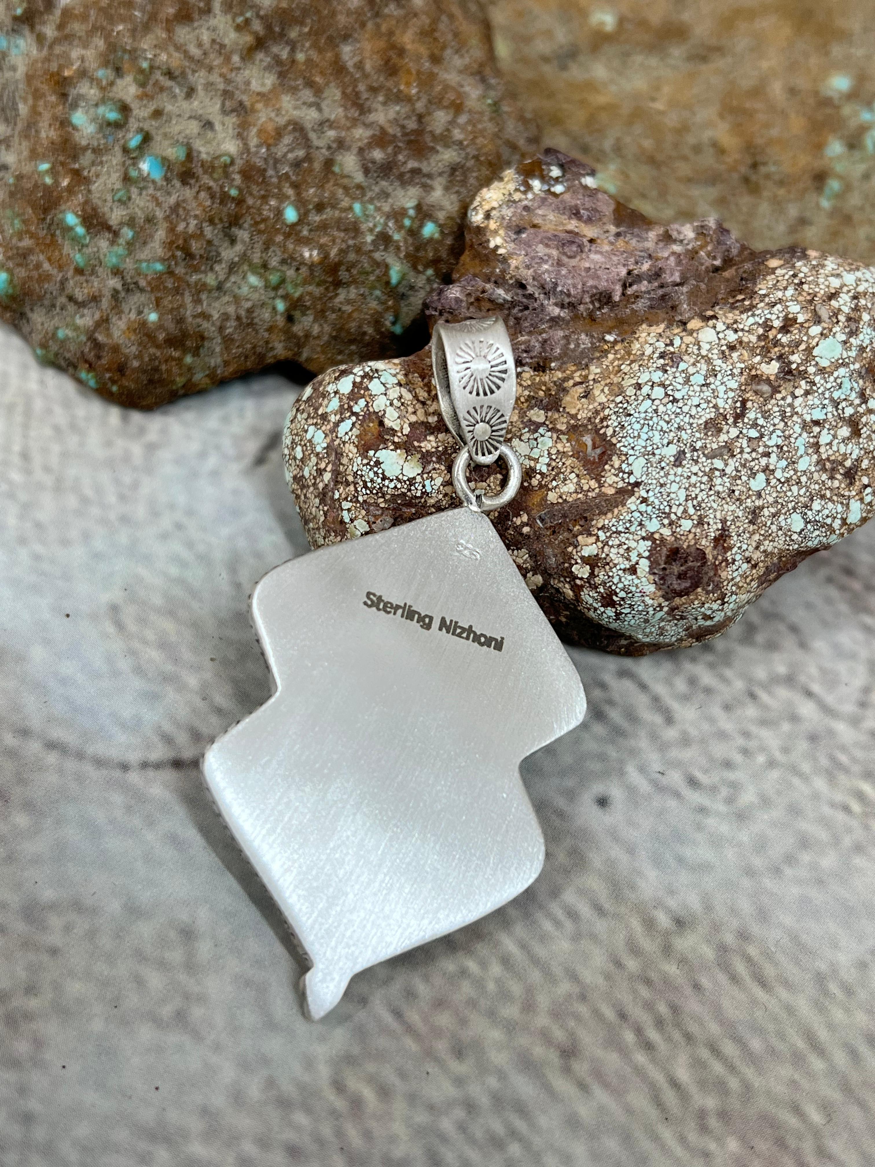 Handmade Sterling Silver Kingman Turquoise Pendant Signed Nizhoni