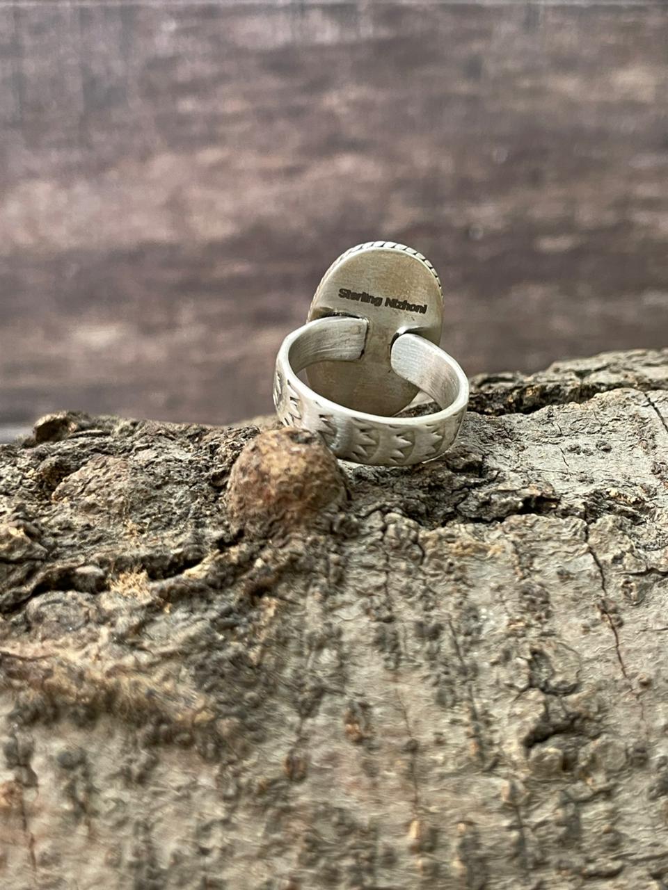 Handmade Sterling Silver Sonoran Mountain Turquoise Adjustable Ring "Signed Nizhoni"