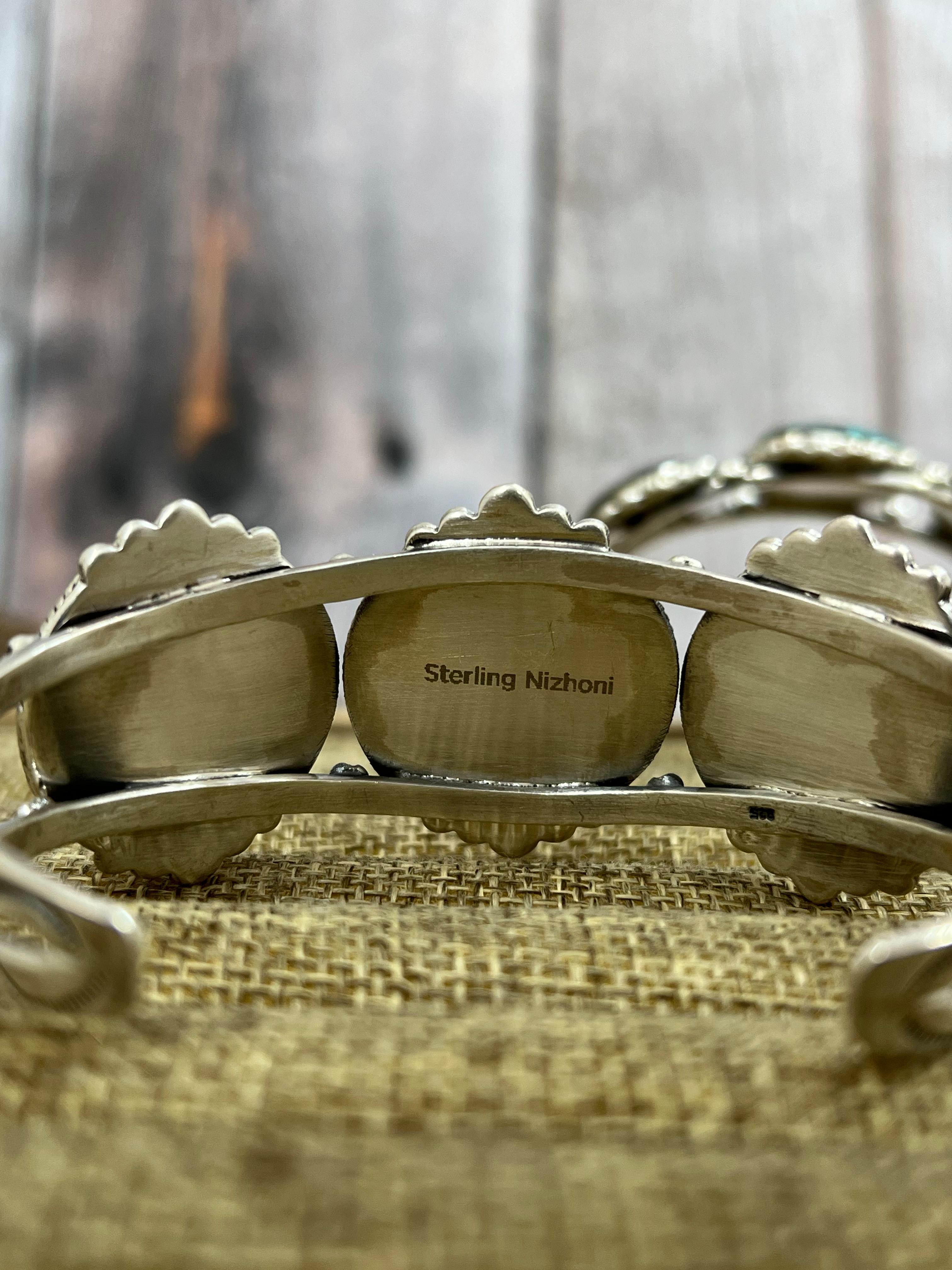 Handmade Sterling Silver Black Jack Cuff Bracelet with Signed Nizhoni