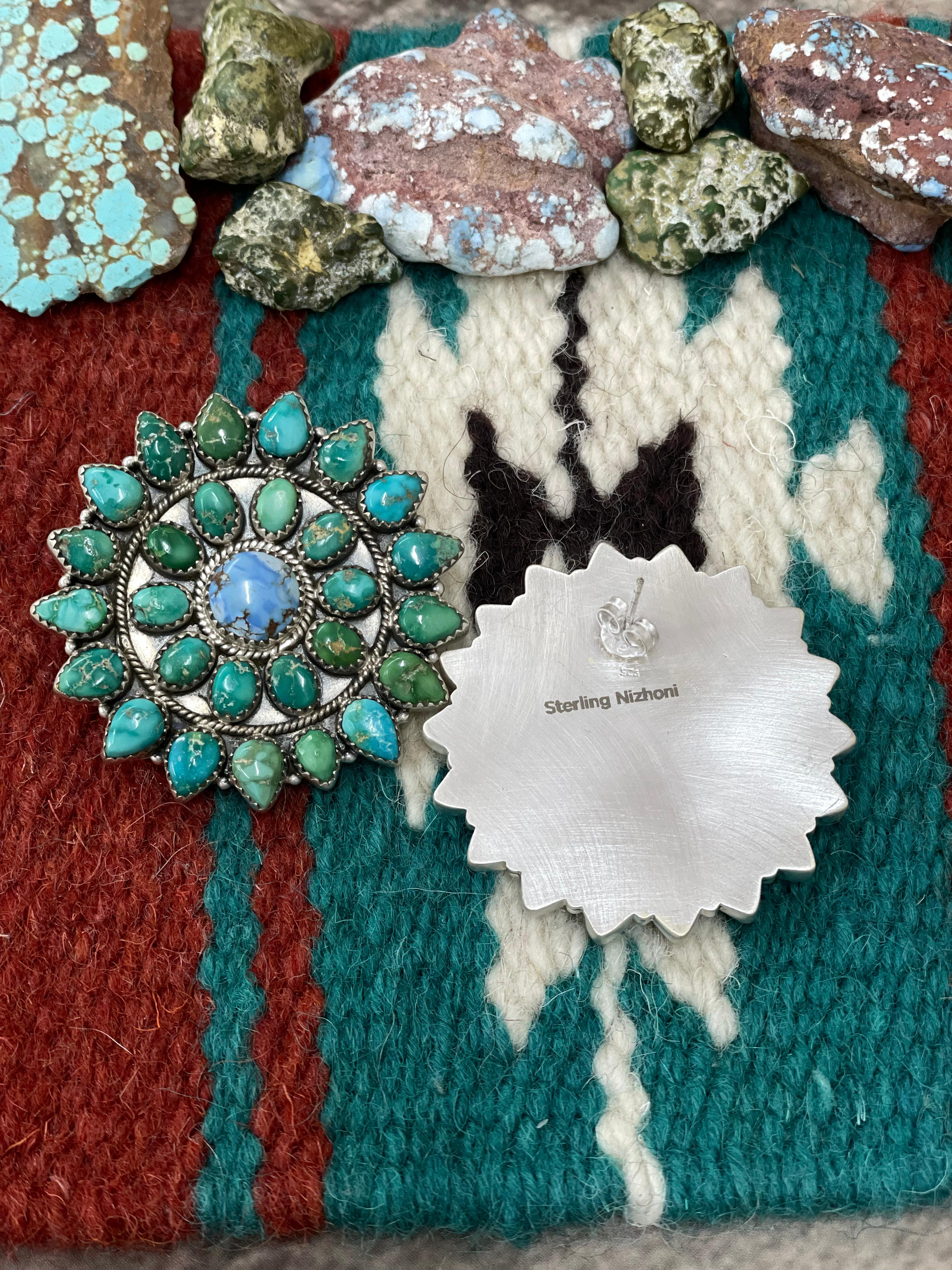 Handmade Sterling Silver Golden Hills with Sonoran Mountain Turquoise Post Studs, Signed Nizhoni