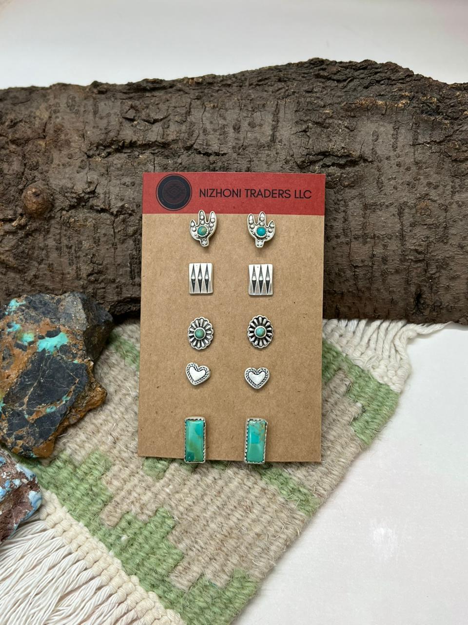 Handmade Sterling Silver Kingman Turquoise Earrings Set "Signed Nizhoni"