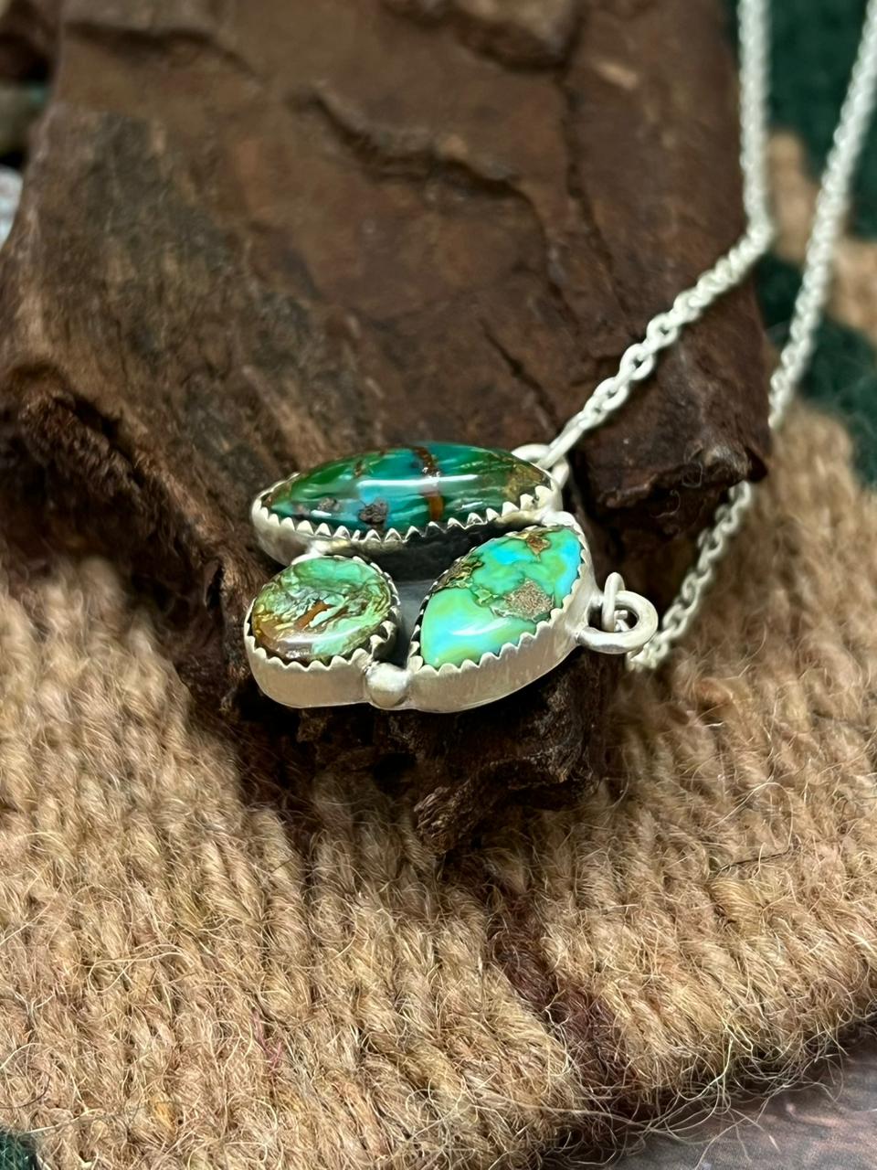 Handmade Sterling Silver Sonoran Mountain Turquoise Necklace "Signed Nizhoni"