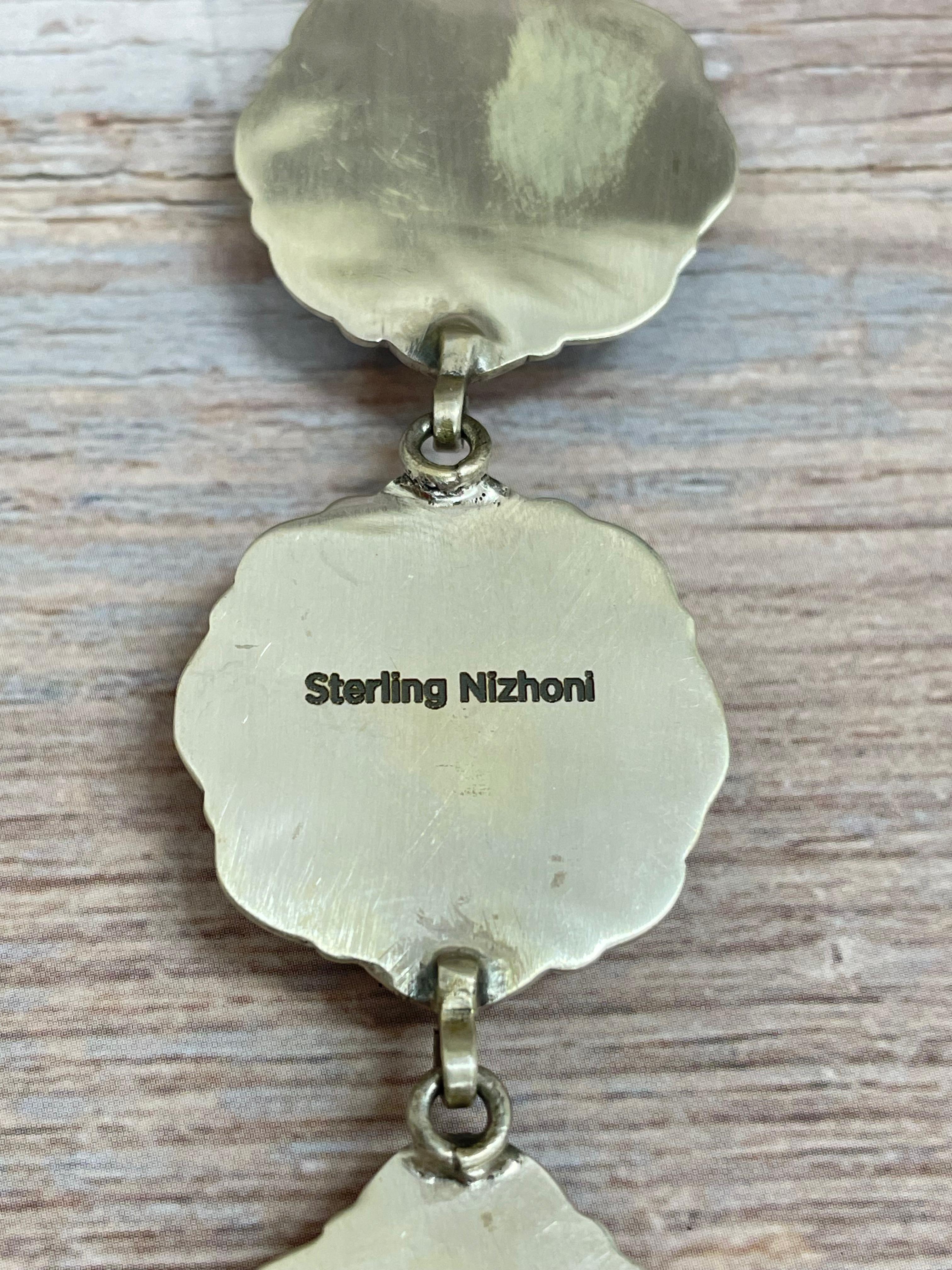 Handmade Sterling Silver Blackjack Turquoise Lariat Necklace with Signed Nizhoni