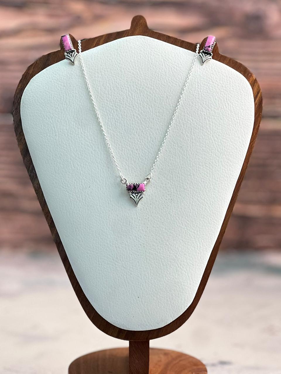 Handmade Sterling Silver Cherry Blossom Necklace Earrings Set "Signed Nizhoni"