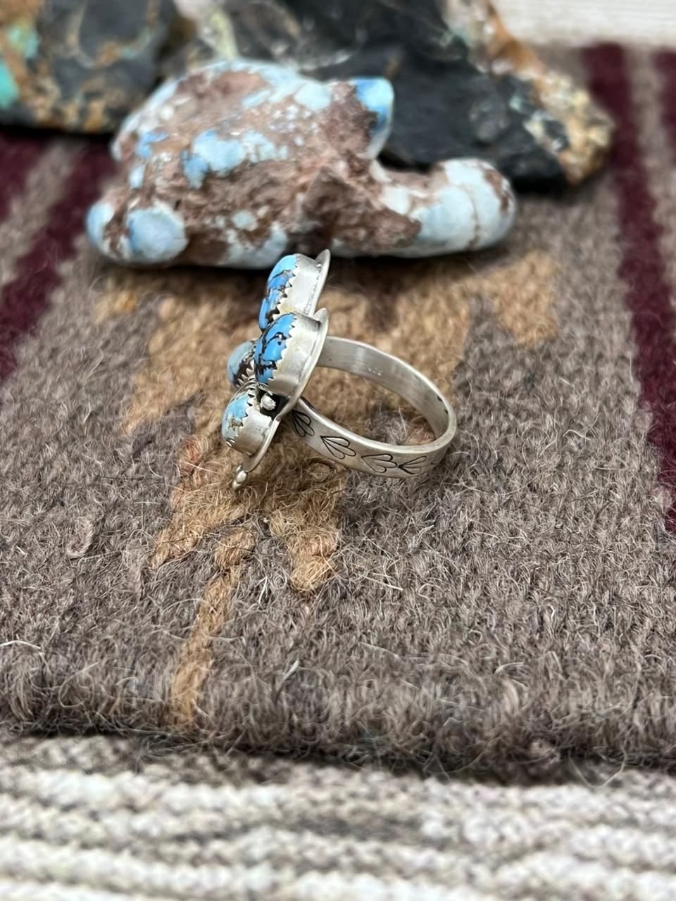 Handmade Sterling Silver Golden Hills Turquoise Butterfly Adjustable Ring "Signed Nizhoni"